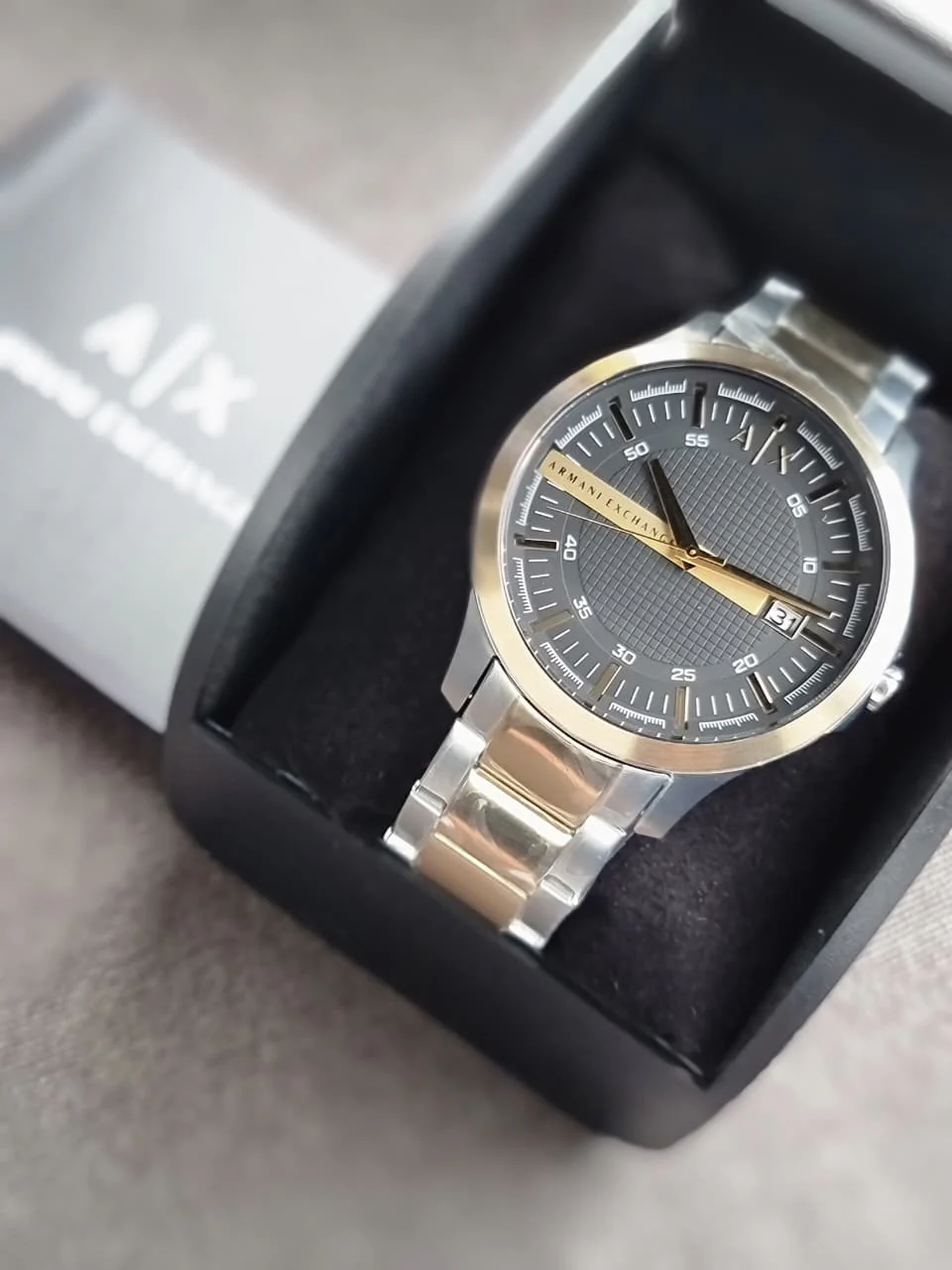 A｜X Armani Exchange Men's Three-Hand Date Silver and Gold Two-Tone Stainless Steel Bracelet Watch AX2453 - Image 5