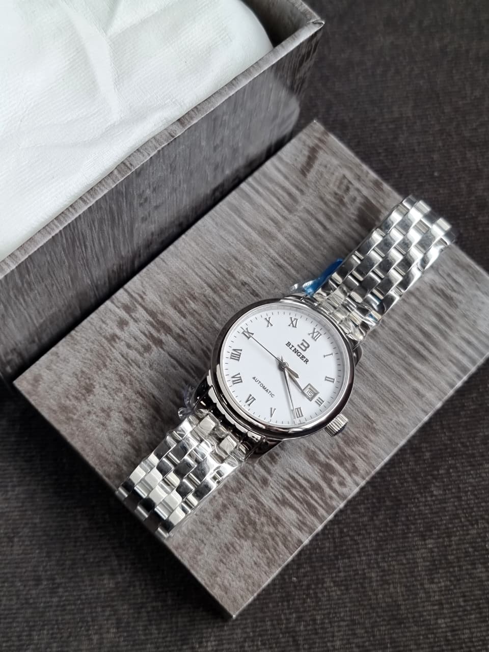 Binger white dial Silver Chain Automatic Ladies Watch - Image 4