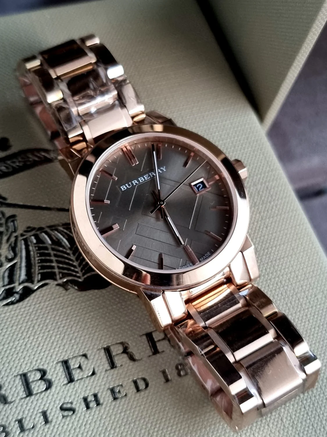 BURBERRY Brown Check Pattern Dial Rose Gold-plated Ladies Watch BU9005 - Image 5