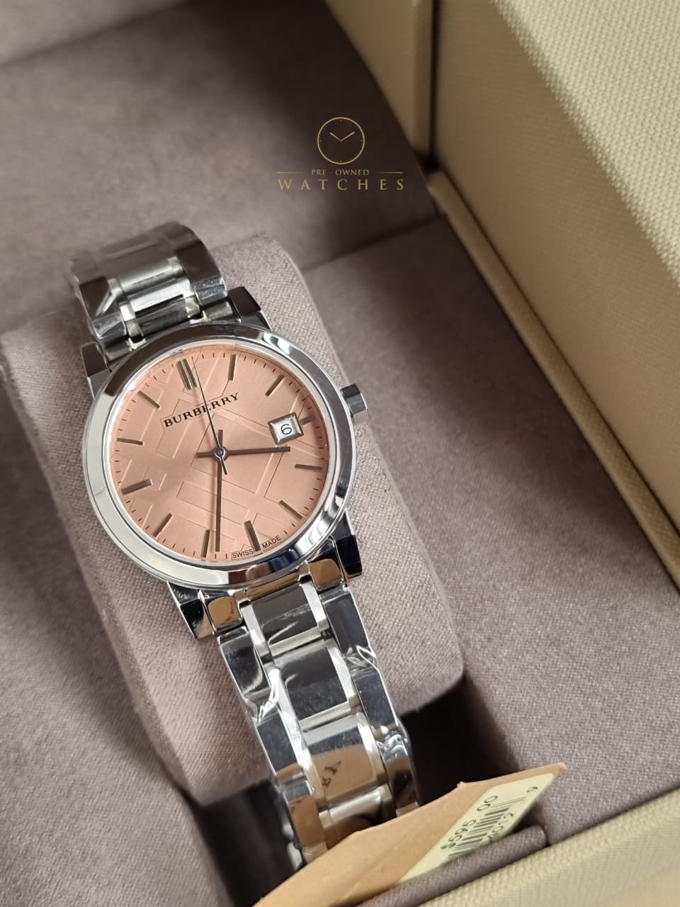 BURBERRY Pink Check Stamped Stainless Steel Ladies Watch BU9124 - Image 7