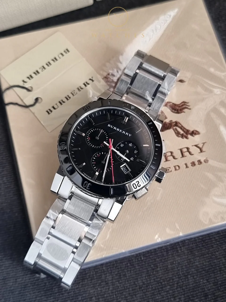 BURBERRYS the City Swiss Chronograph Stainless Steel Black Ceramic Bezel Gray Date Dial Men Watch BU9380 - Image 7