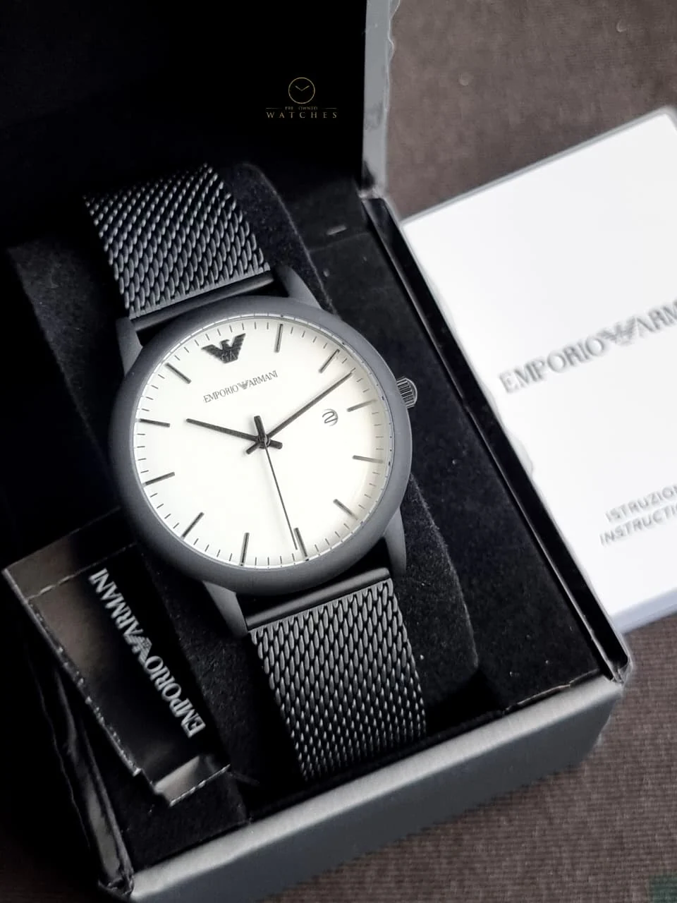 Emporio Armani AR11046 Black Mesh White Dial 43mm Men’s Watch - Image 2