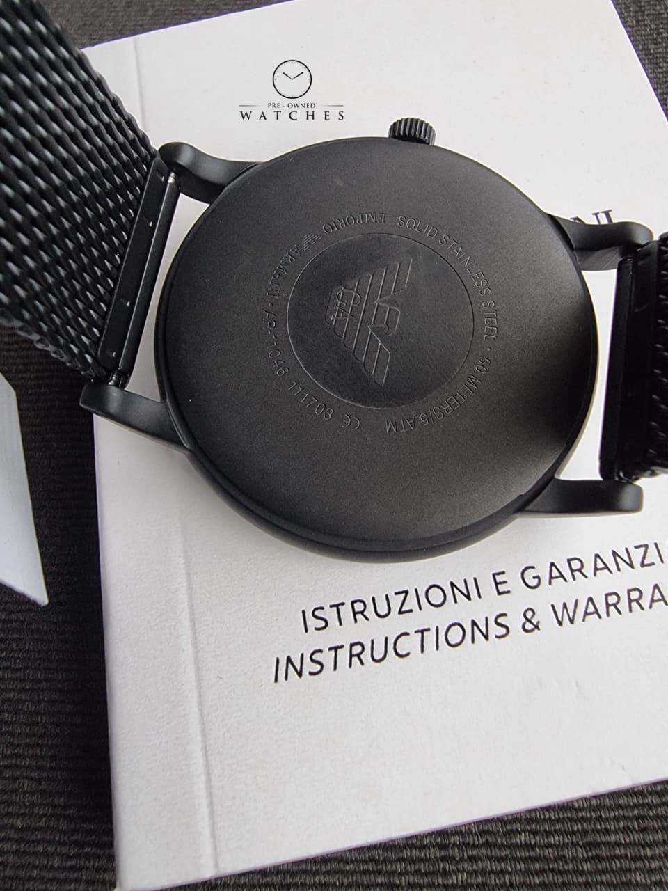 Emporio Armani AR11046 Black Mesh White Dial 43mm Men’s Watch - Image 3