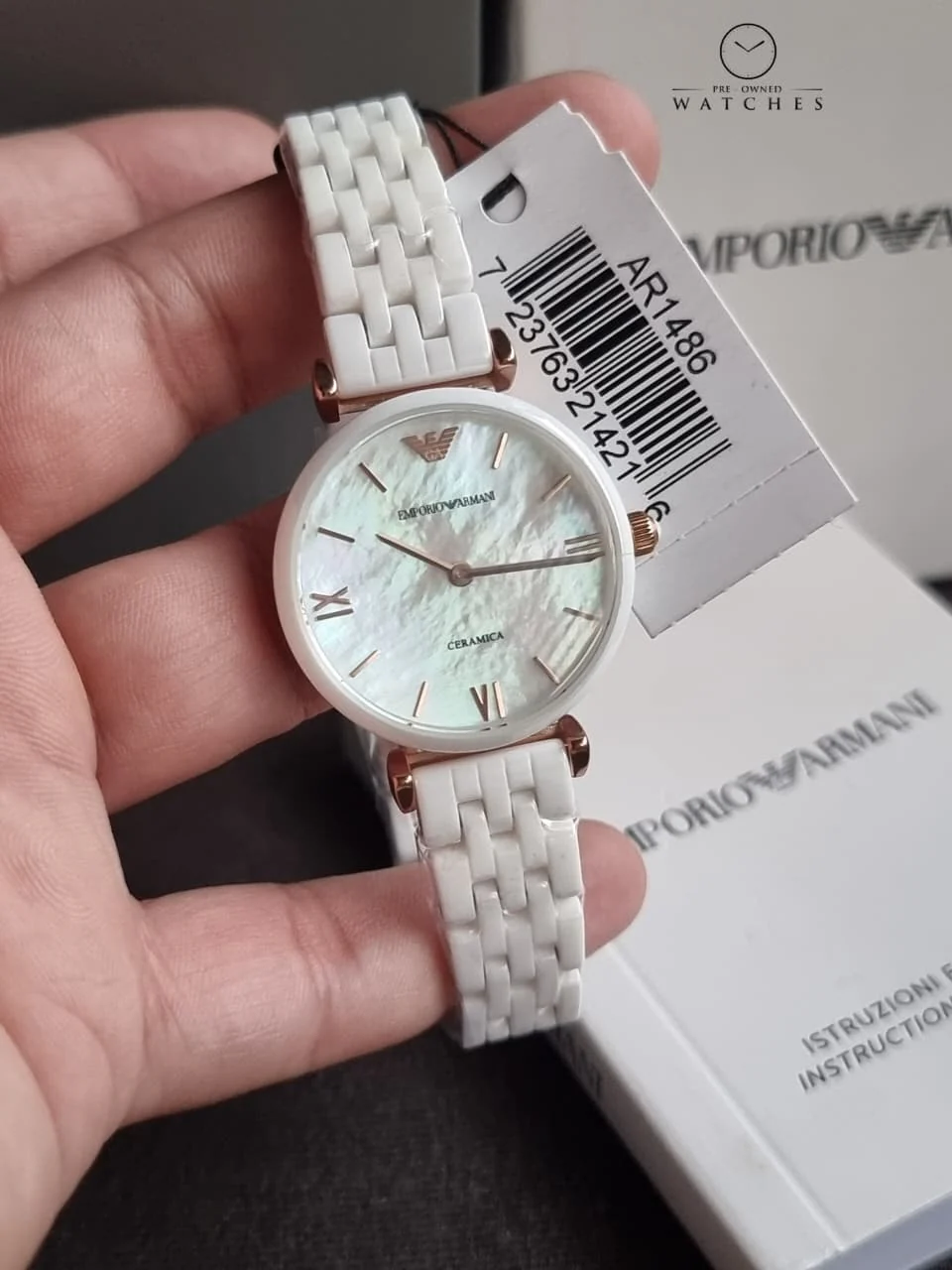EMPORIO ARMANI Ceramica Mother of Pearl Ladies Watch AR1486 - Image 6