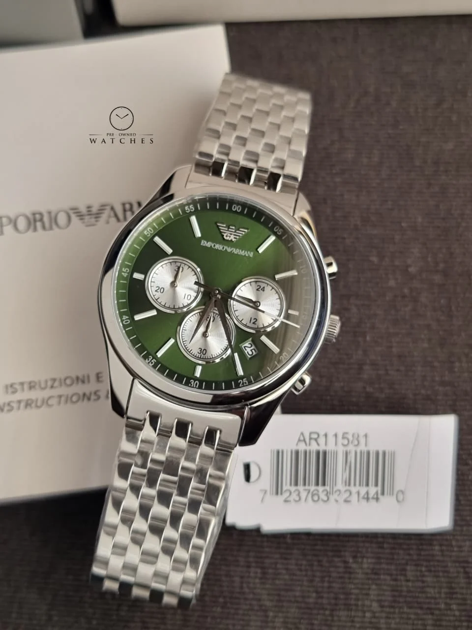 EMPORIO ARMANI Chronograph Quartz Diamond Green Dial Men's Watch Item No. AR11581 - Image 5