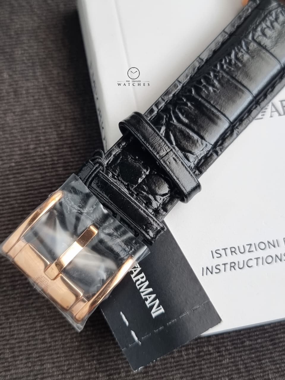 EMPORIO ARMANI Classic Black Leather Strap Black Dial Quartz Watch for Gents - AR2425 - Image 3