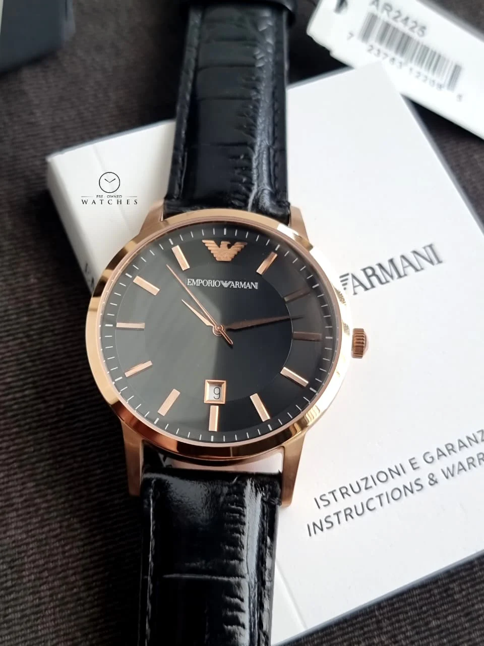 EMPORIO ARMANI Classic Black Leather Strap Black Dial Quartz Watch for Gents - AR2425 - Image 4