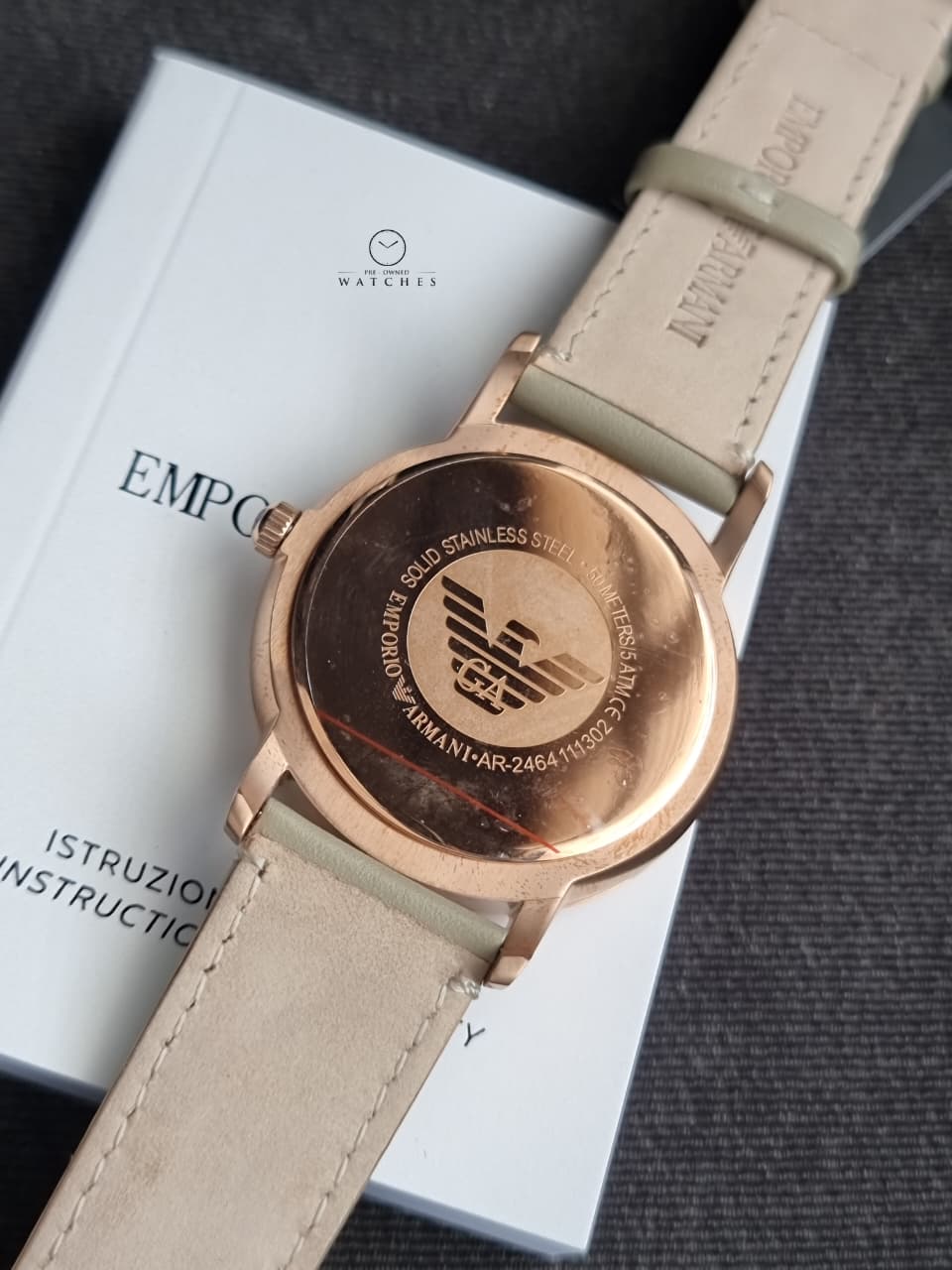 Emporio Armani Classic Silver Dial Beige Leather Strap Men's Watch – AR2464 - Image 4