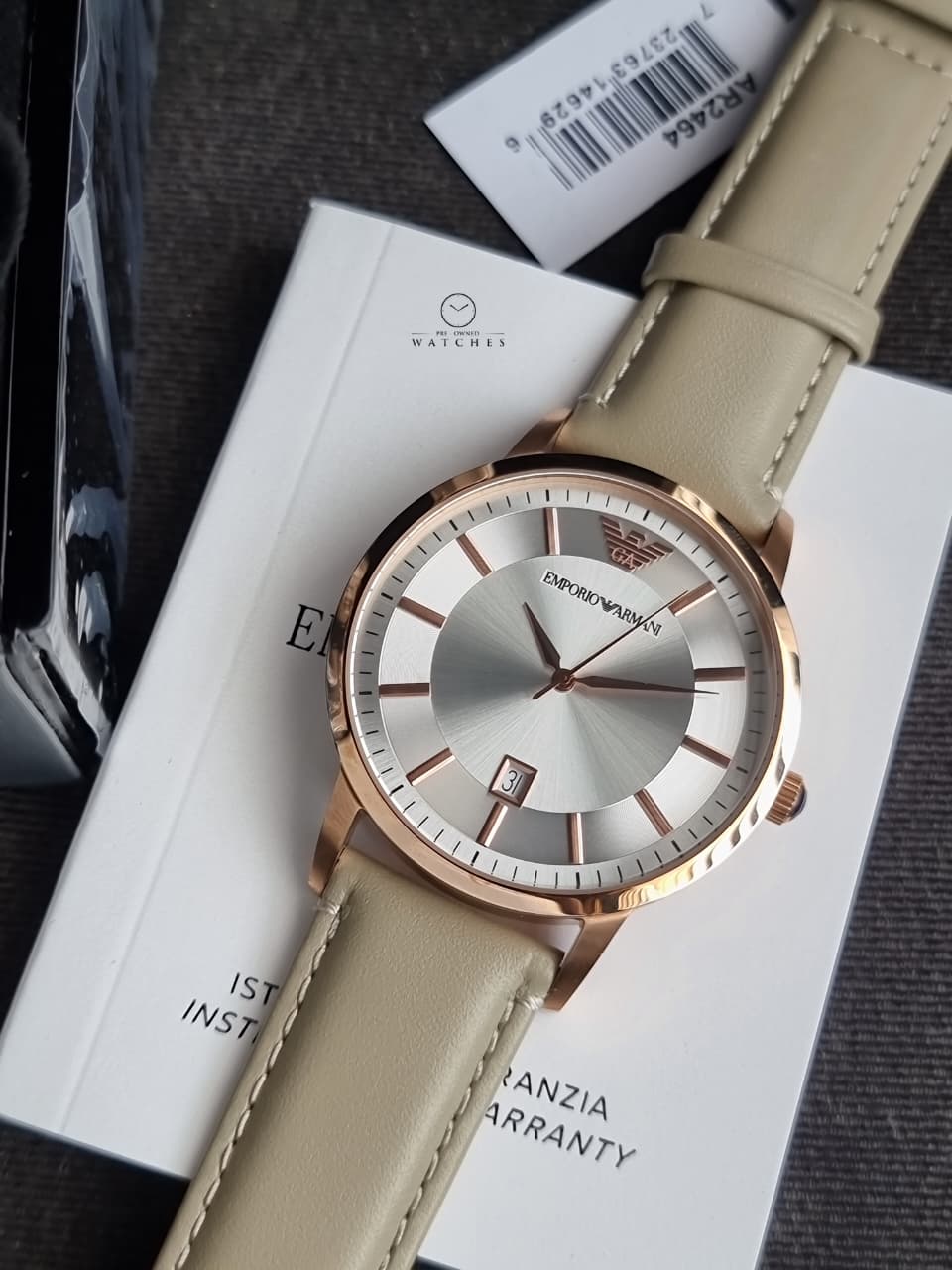 Emporio Armani Classic Silver Dial Beige Leather Strap Men's Watch – AR2464 - Image 6