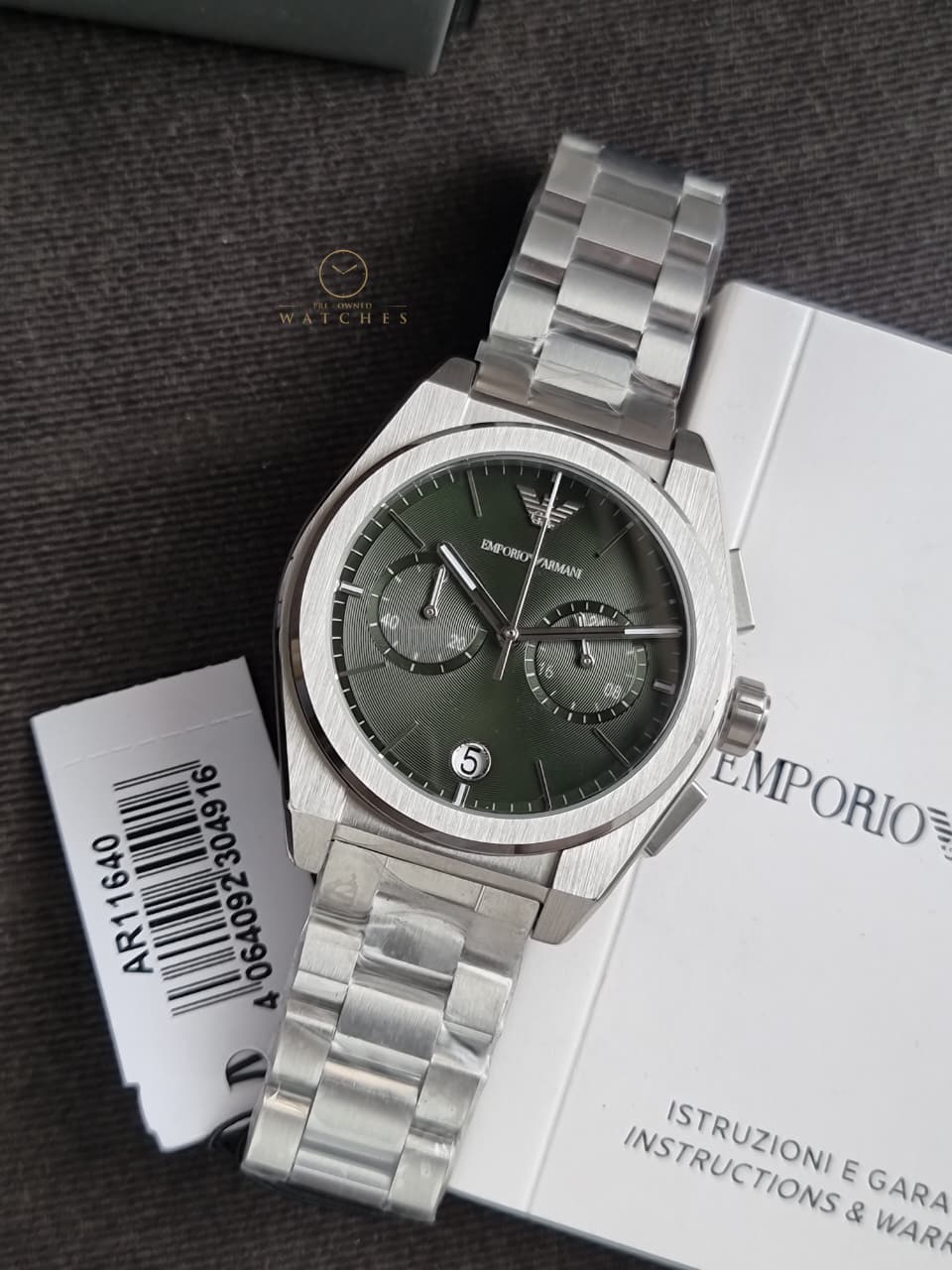 Emporio Armani Federico Silver Stainless Steel Green Dial Quartz Watch for Gents - AR11640 - Image 2