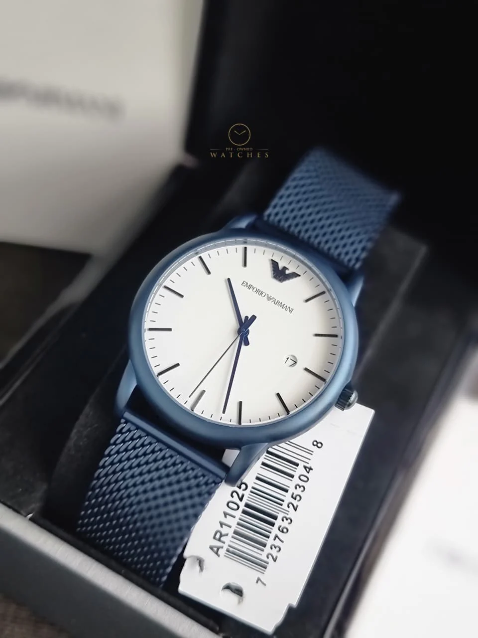 EMPORIO ARMANI Luigi Blue Mesh Bracelet White Dial Quartz Watch for Gents - AR11025 - Image 2