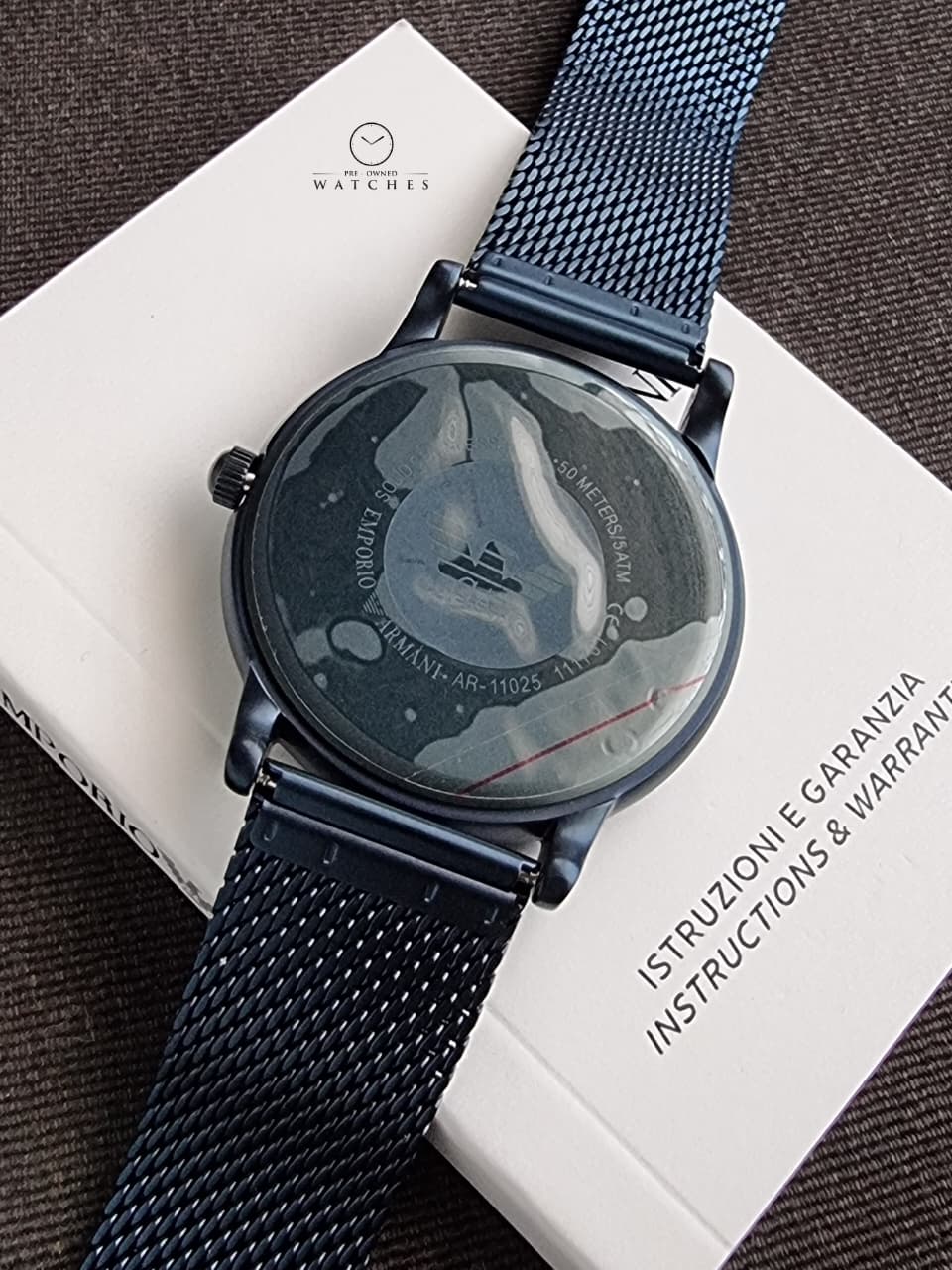 EMPORIO ARMANI Luigi Blue Mesh Bracelet White Dial Quartz Watch for Gents - AR11025 - Image 5