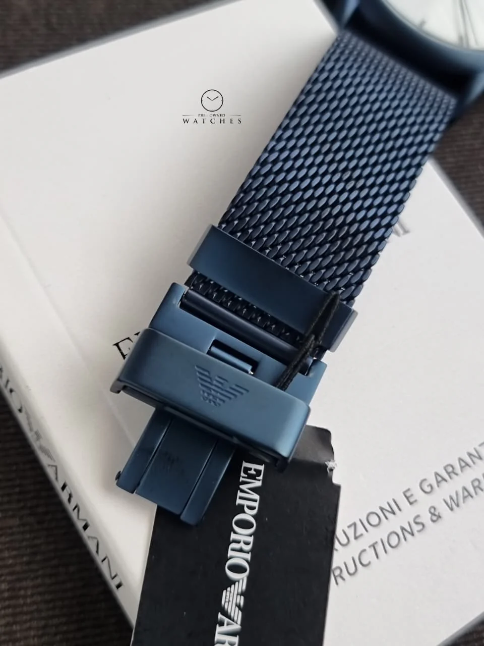 EMPORIO ARMANI Luigi Blue Mesh Bracelet White Dial Quartz Watch for Gents - AR11025 - Image 6