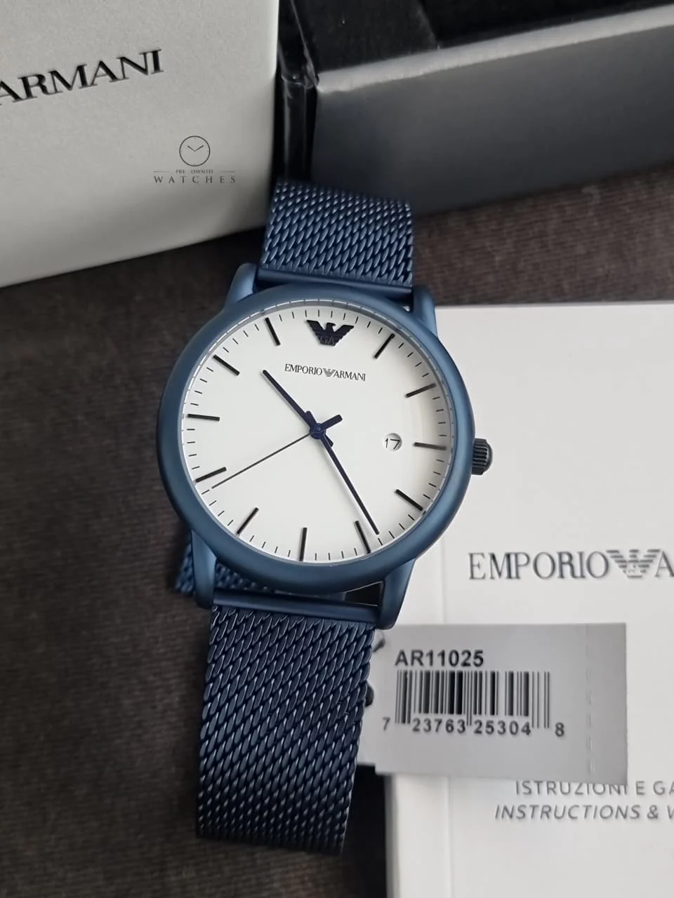 EMPORIO ARMANI Luigi Blue Mesh Bracelet White Dial Quartz Watch for Gents - AR11025 - Image 7