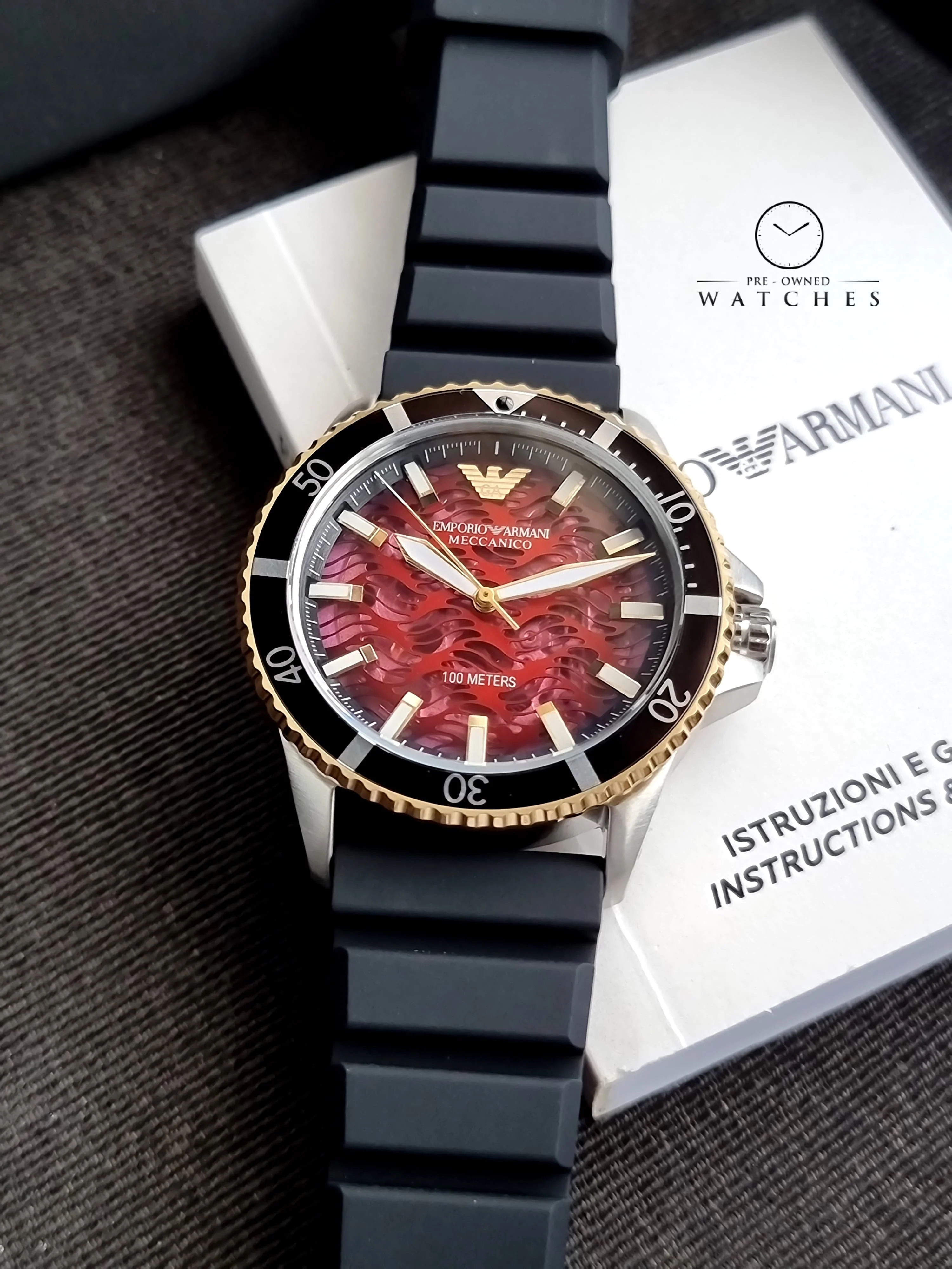 Emporio Armani Men’s Automatic Black Silicone Strap Red Dial 43mm Watch AR60070 - Image 5
