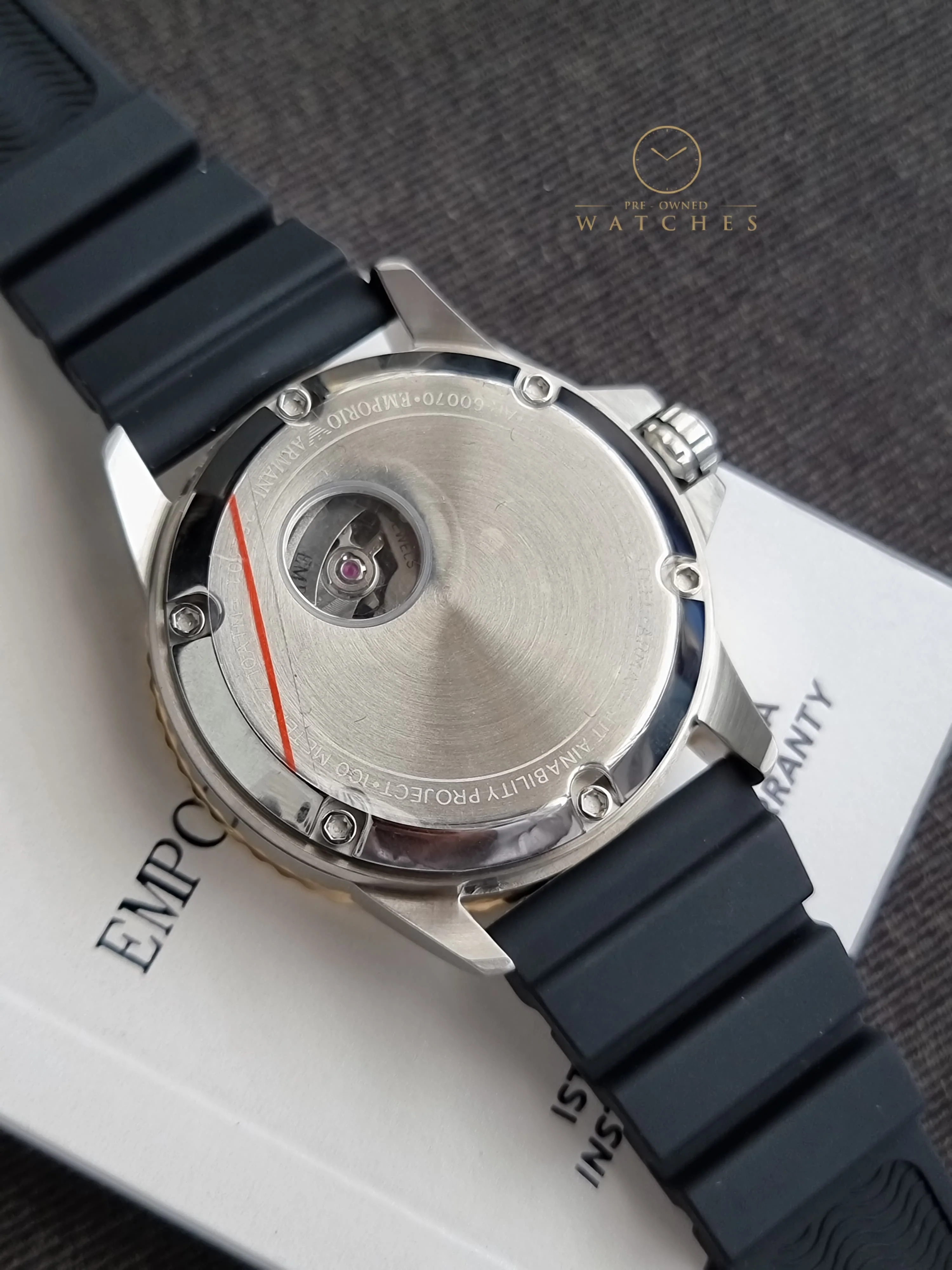 Emporio Armani Men’s Automatic Black Silicone Strap Red Dial 43mm Watch AR60070 - Image 6
