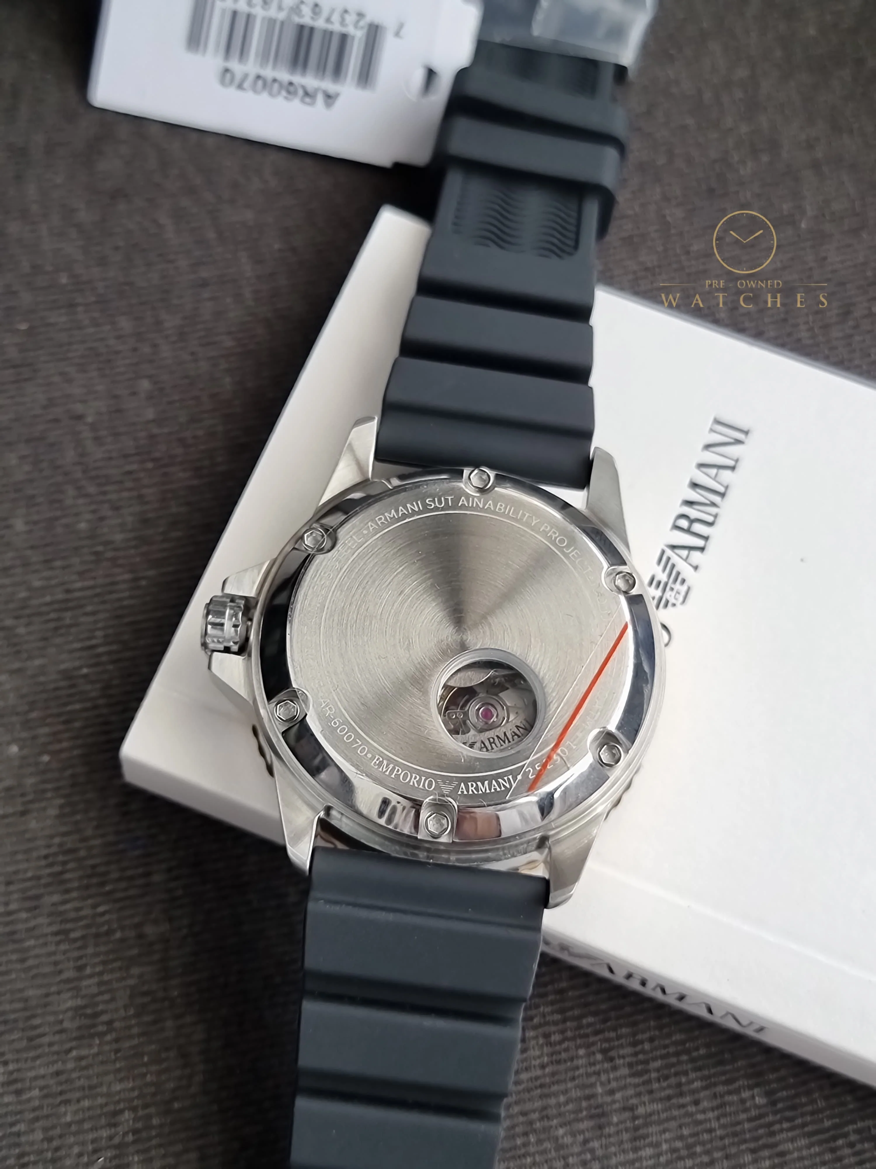 Emporio Armani Men’s Automatic Black Silicone Strap Red Dial 43mm Watch AR60070 - Image 8