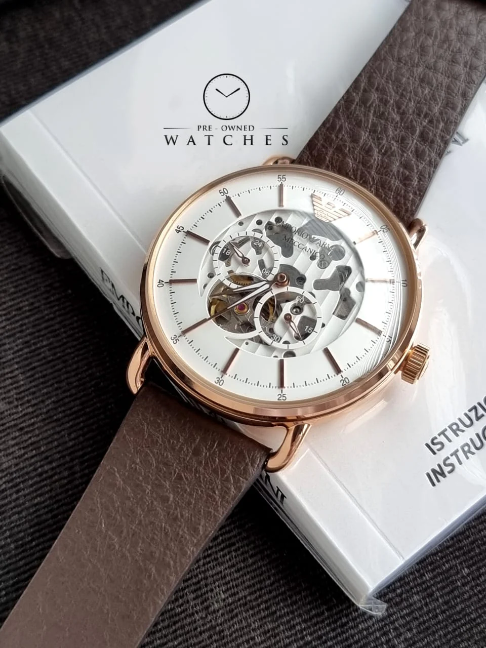 Emporio Armani Men’s Automatic Leather Strap White Dial 43mm Watch AR60027 - Image 7