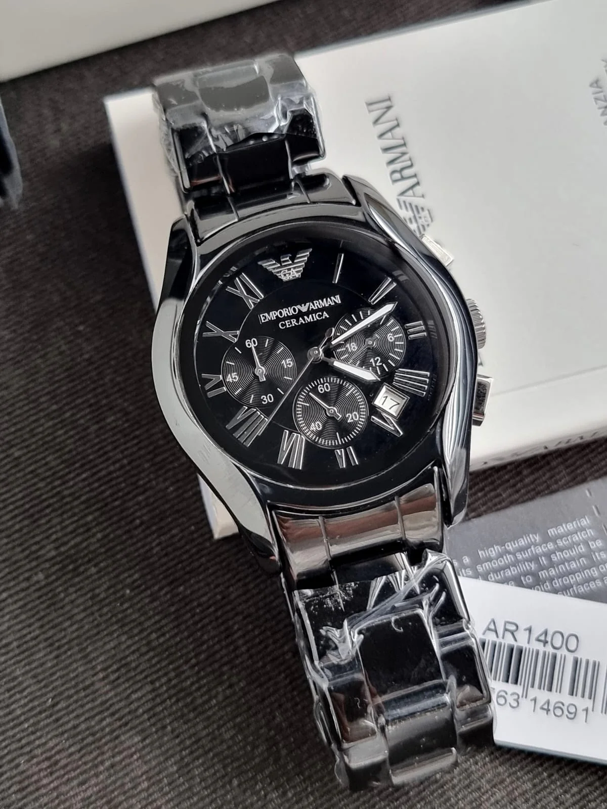 Emporio Armani Men’s Chronograph Quartz Stainless Steel Black Dial 43mm Watch AR1400 - Image 7