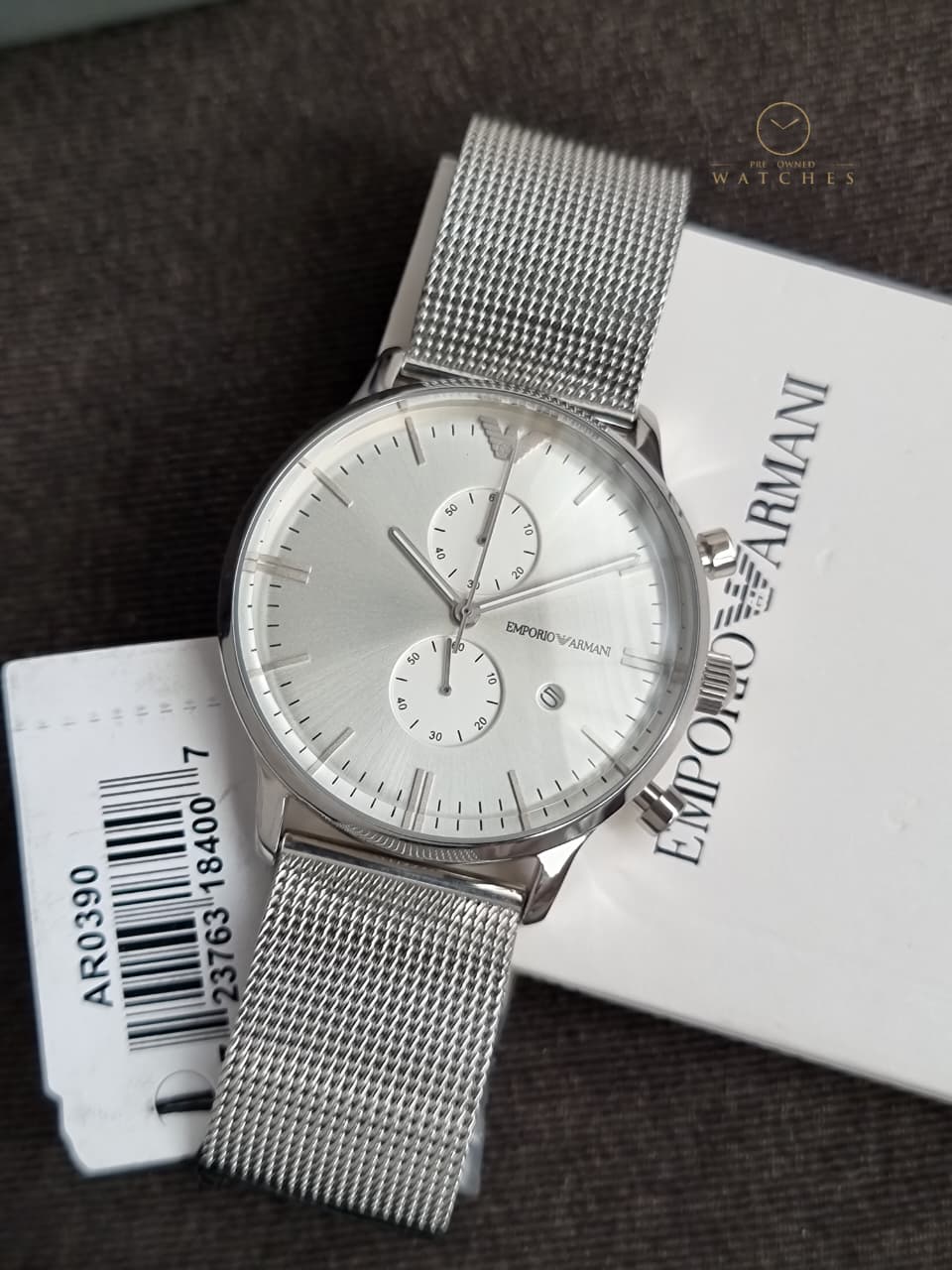 Emporio Armani Men’s Chronograph Quartz Stainless Steel Silver Dial 38mm Watch AR0390 - Image 4