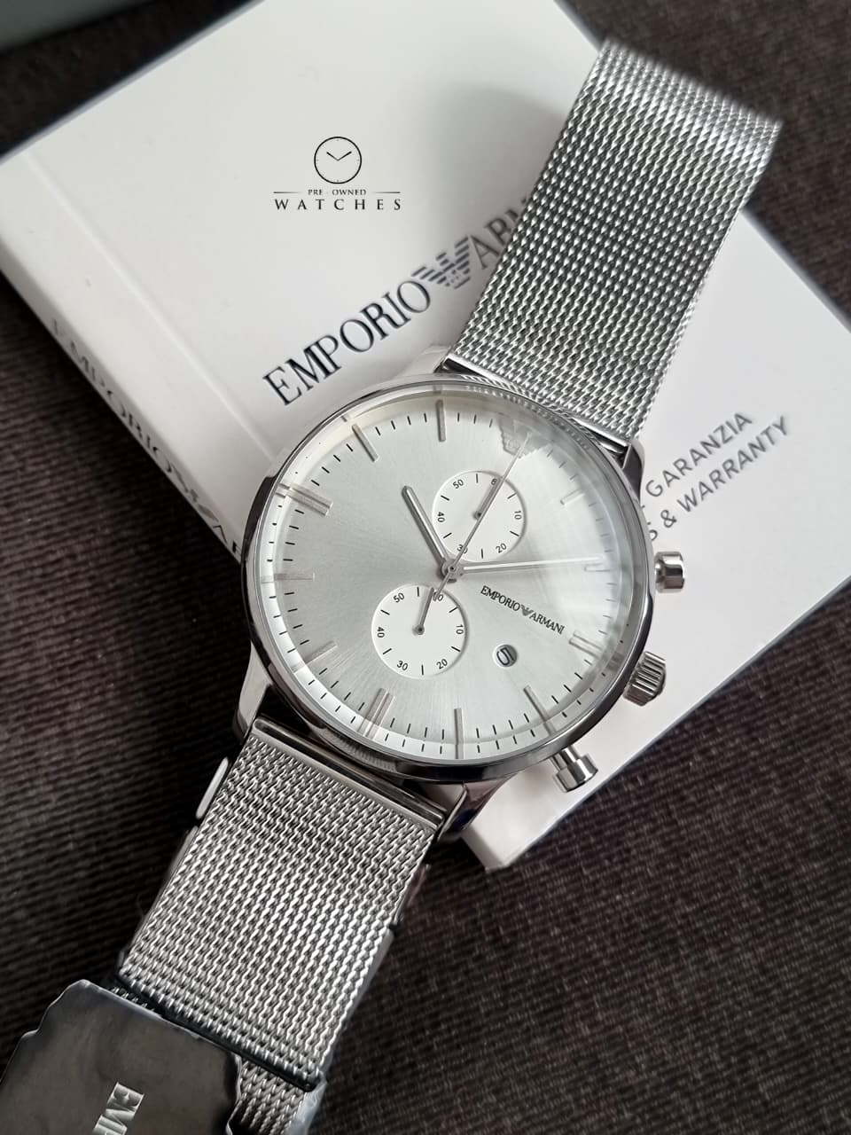 Emporio Armani Men’s Chronograph Quartz Stainless Steel Silver Dial 38mm Watch AR0390 - Image 5