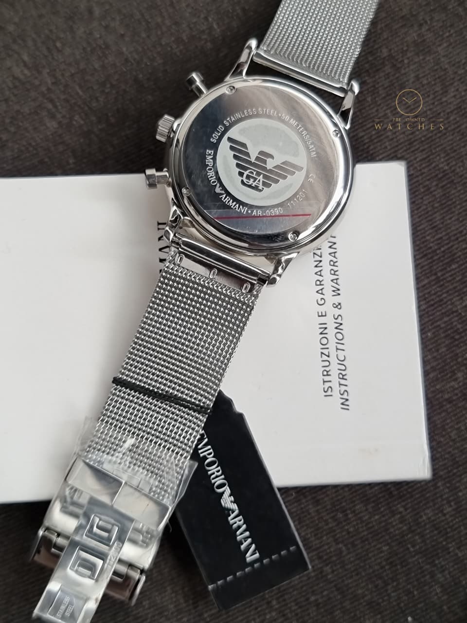 Emporio Armani Men’s Chronograph Quartz Stainless Steel Silver Dial 38mm Watch AR0390 - Image 7