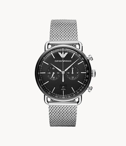 Emporio Armani Men’s Chronograph Stainless Steel Black Dial 43mm Watch AR11104