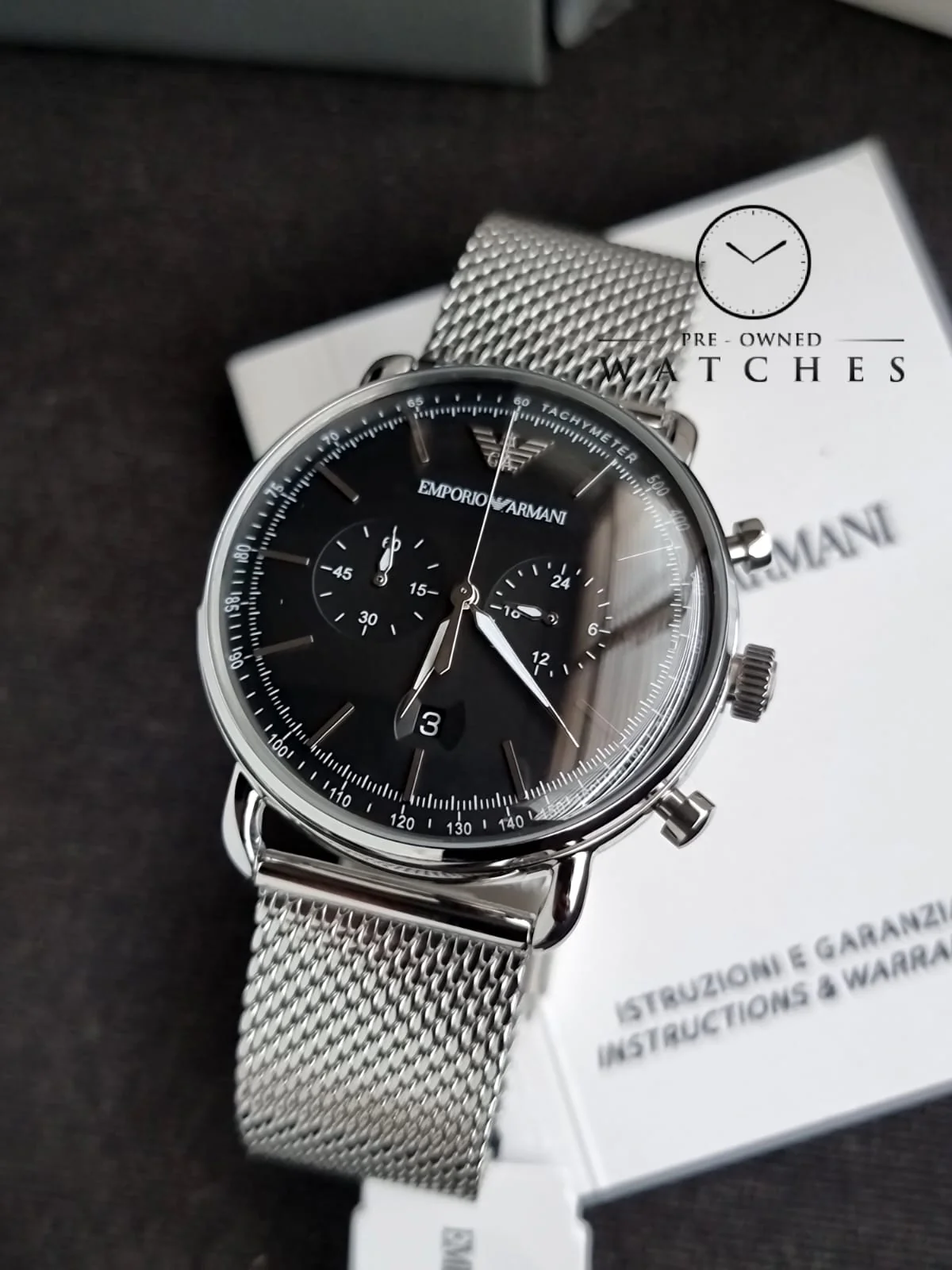 Emporio Armani Men’s Chronograph Stainless Steel Black Dial 43mm Watch AR11104 - Image 9
