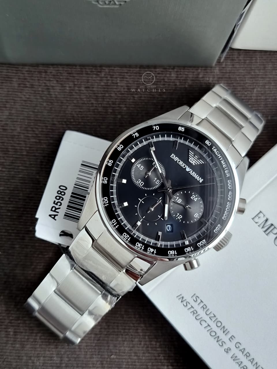 Emporio Armani Men’s Chronograph Stainless Steel Black Dial 43mm Watch AR5980 - Image 2