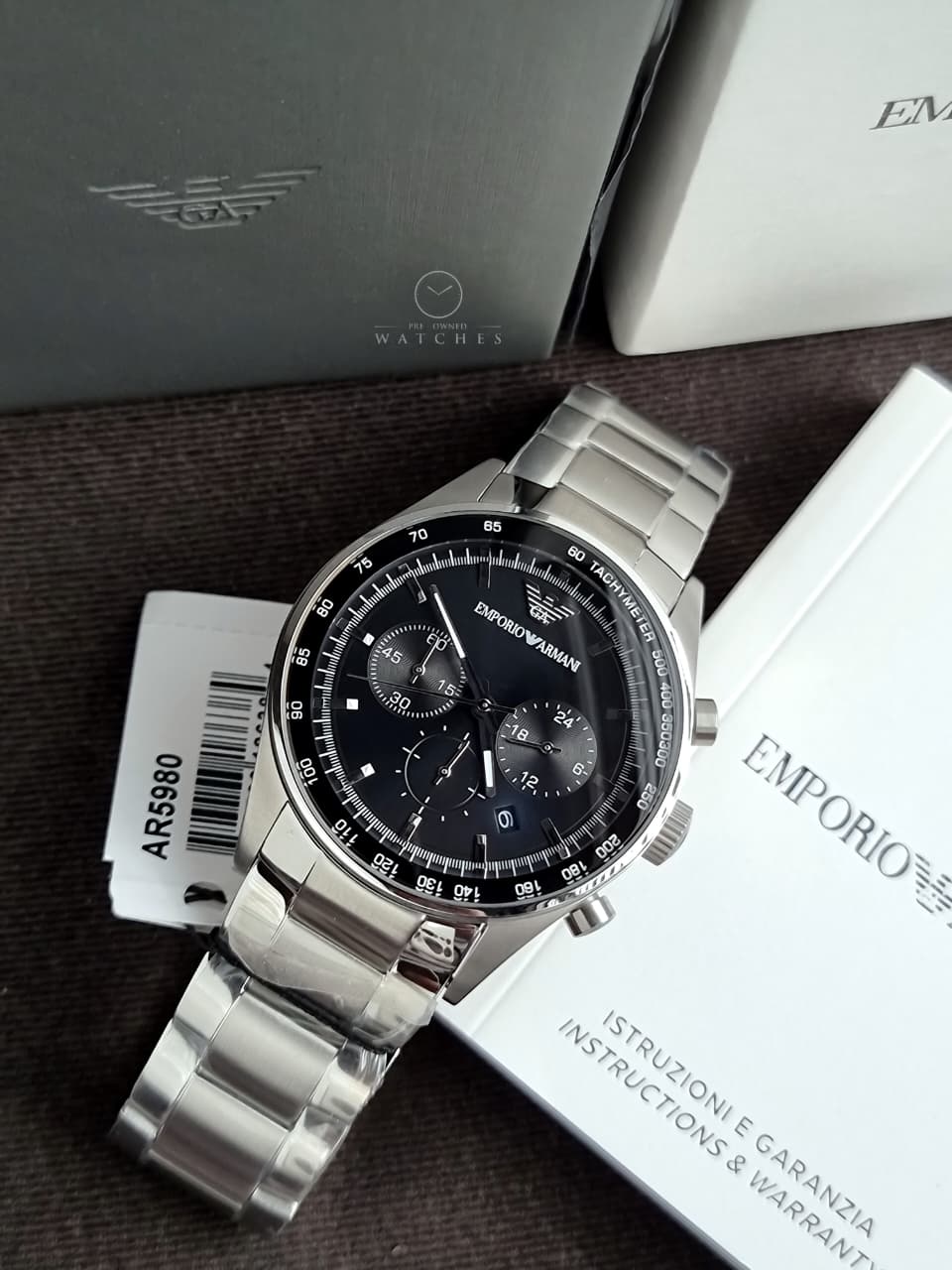 Emporio Armani Men’s Chronograph Stainless Steel Black Dial 43mm Watch AR5980 - Image 3