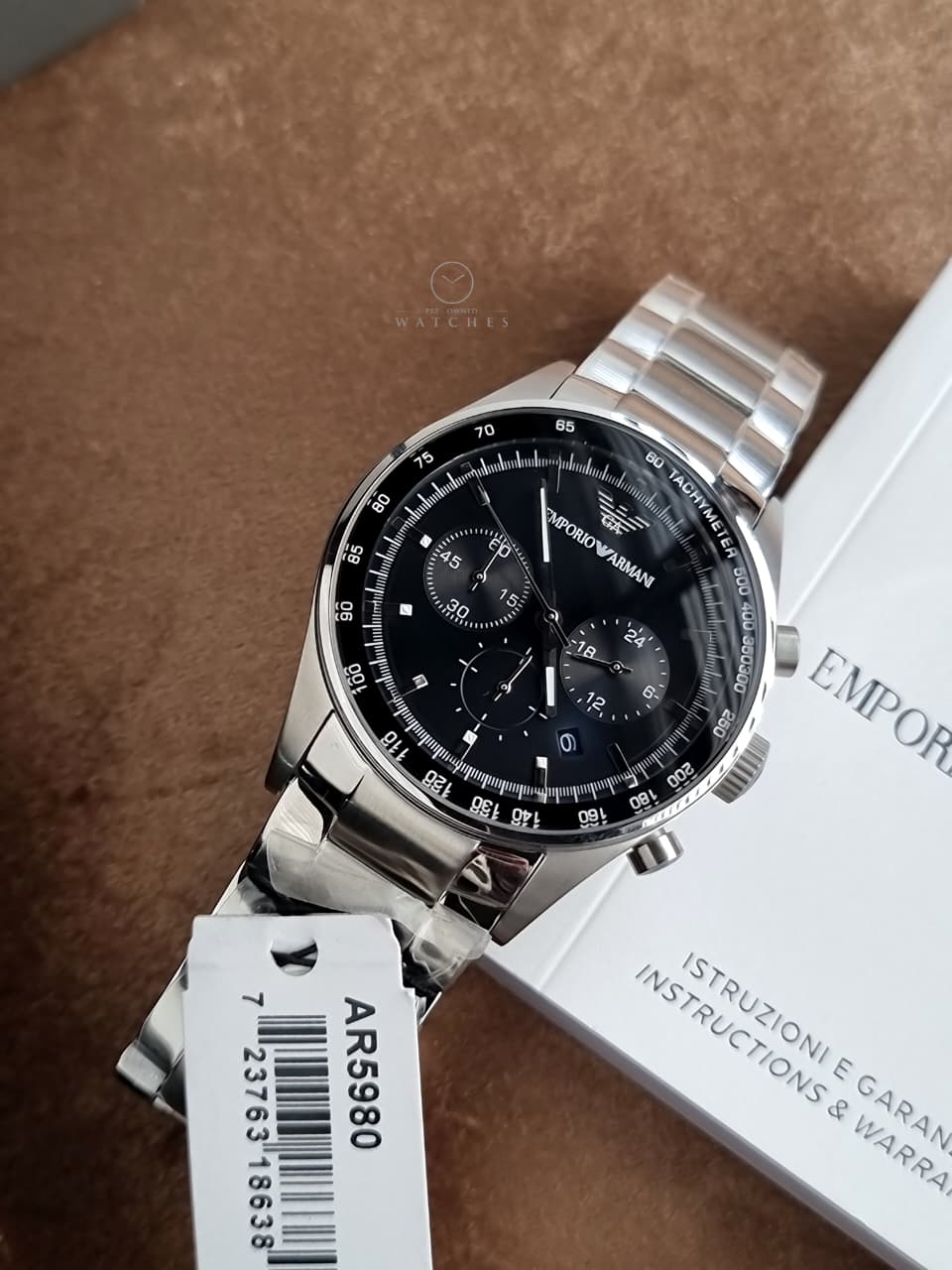 Emporio Armani Men’s Chronograph Stainless Steel Black Dial 43mm Watch AR5980 - Image 6