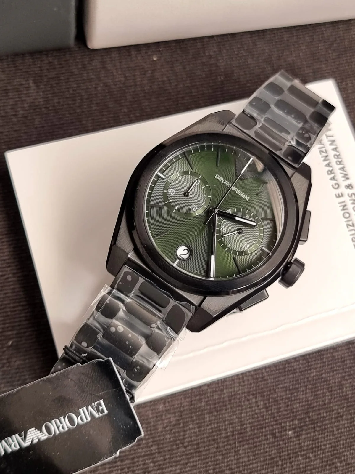 Emporio Armani Men’s Quartz Black Stainless Steel Green Dial 43mm Watch AR11562 - Image 2