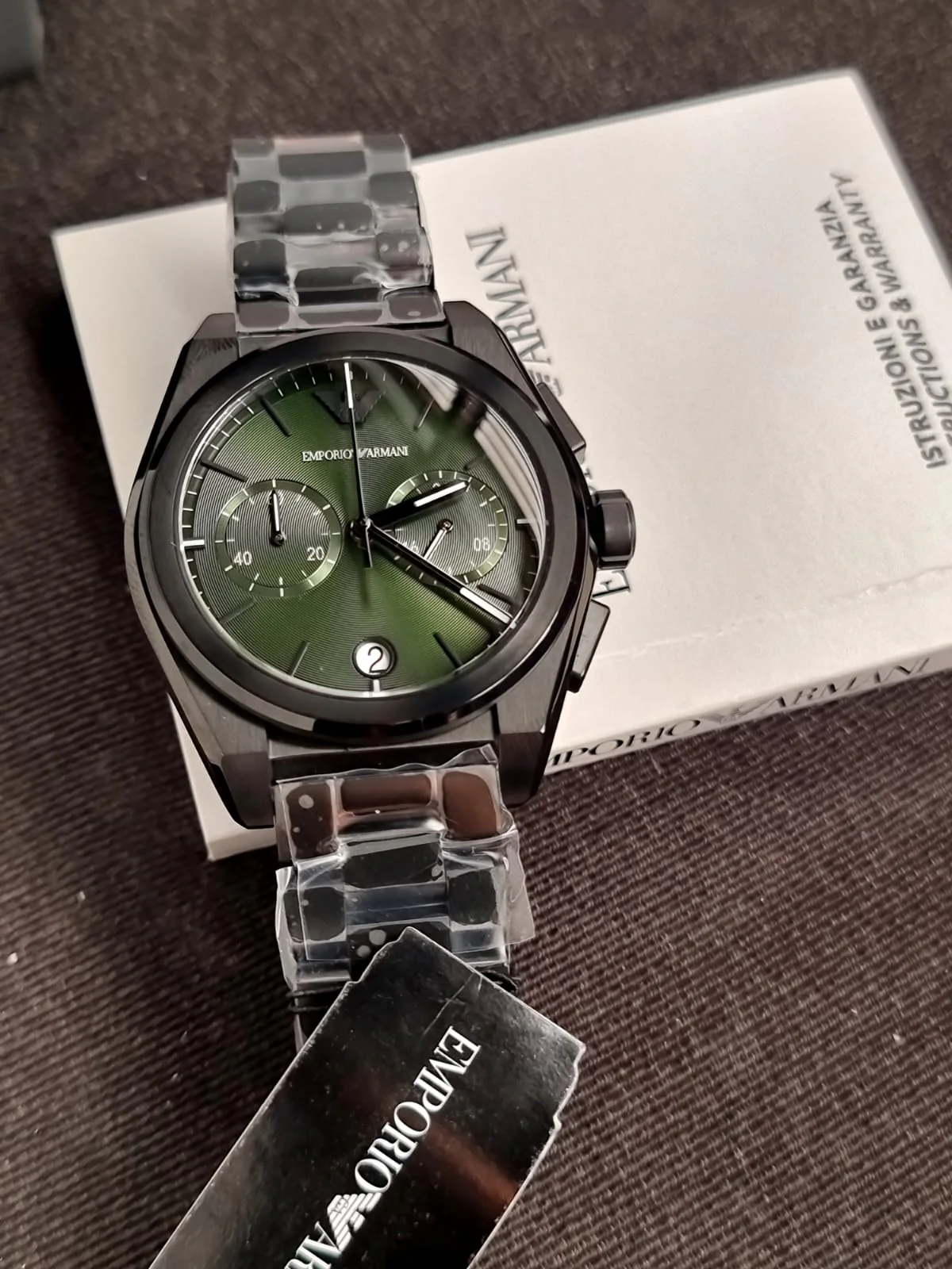 Emporio Armani Men’s Quartz Black Stainless Steel Green Dial 43mm Watch AR11562 - Image 4
