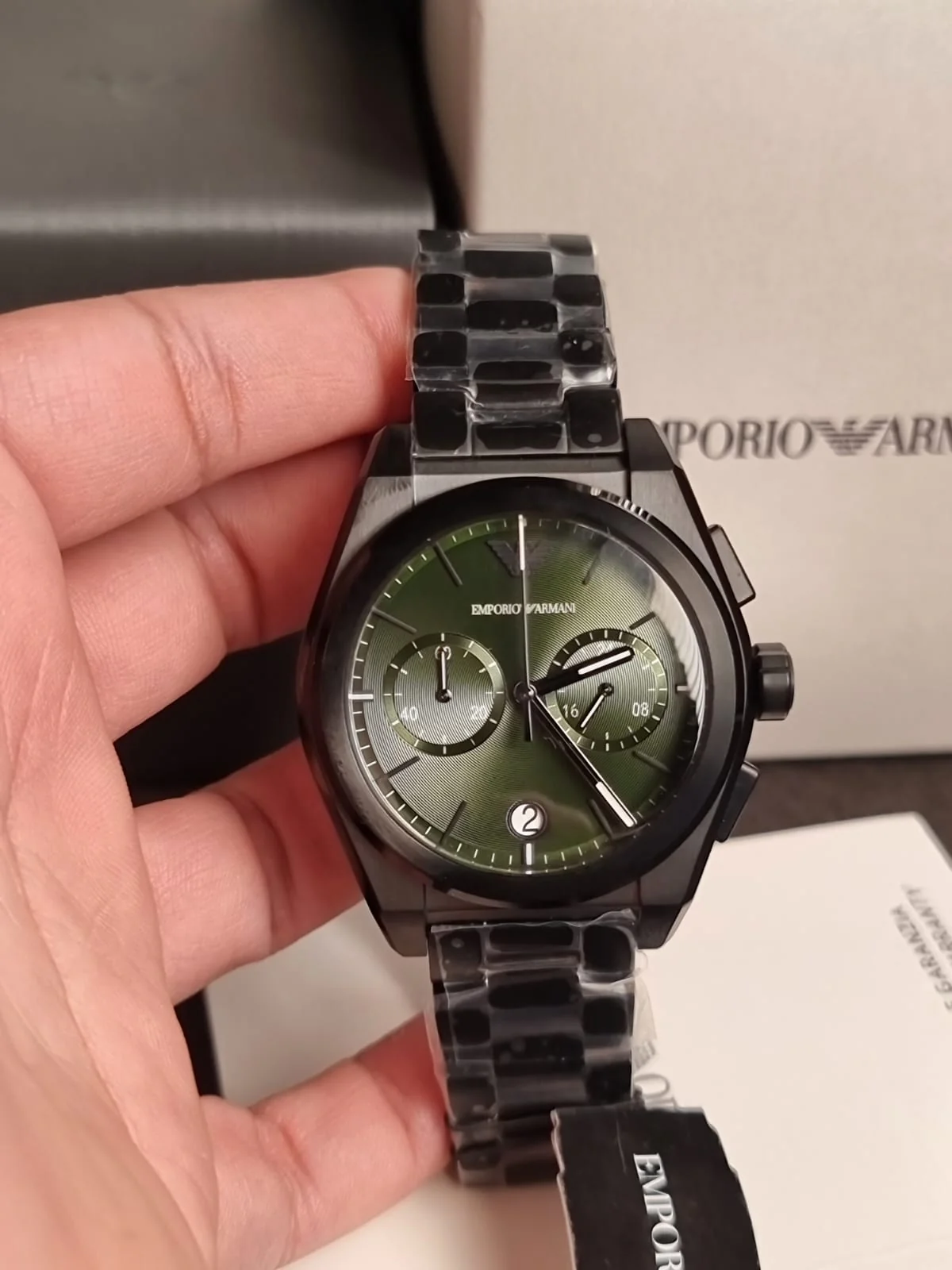 Emporio Armani Men’s Quartz Black Stainless Steel Green Dial 43mm Watch AR11562 - Image 7