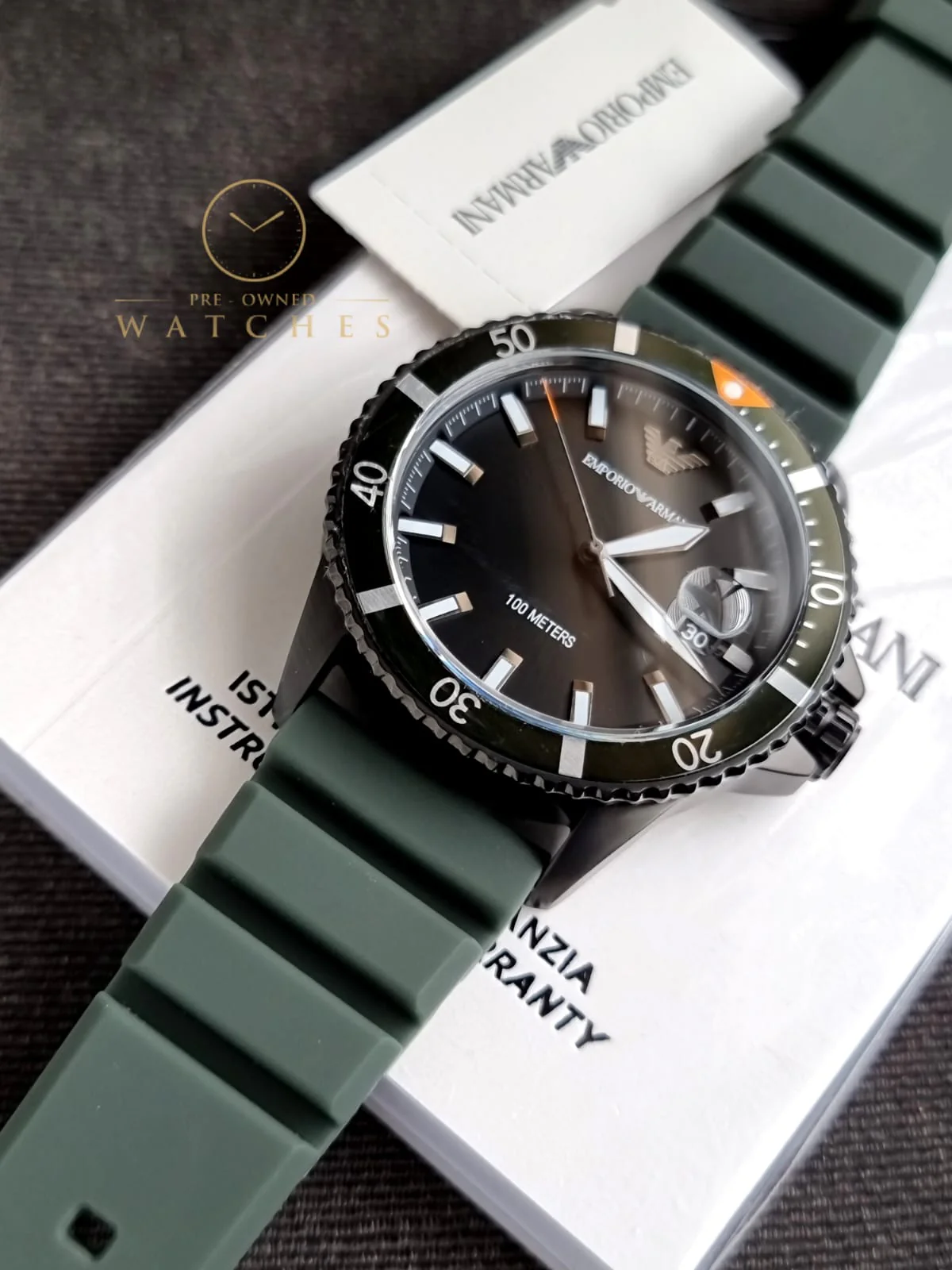 Emporio Armani Men’s Quartz Green Silicone Strap Black Dial 42mm Watch AR11464 - Image 4