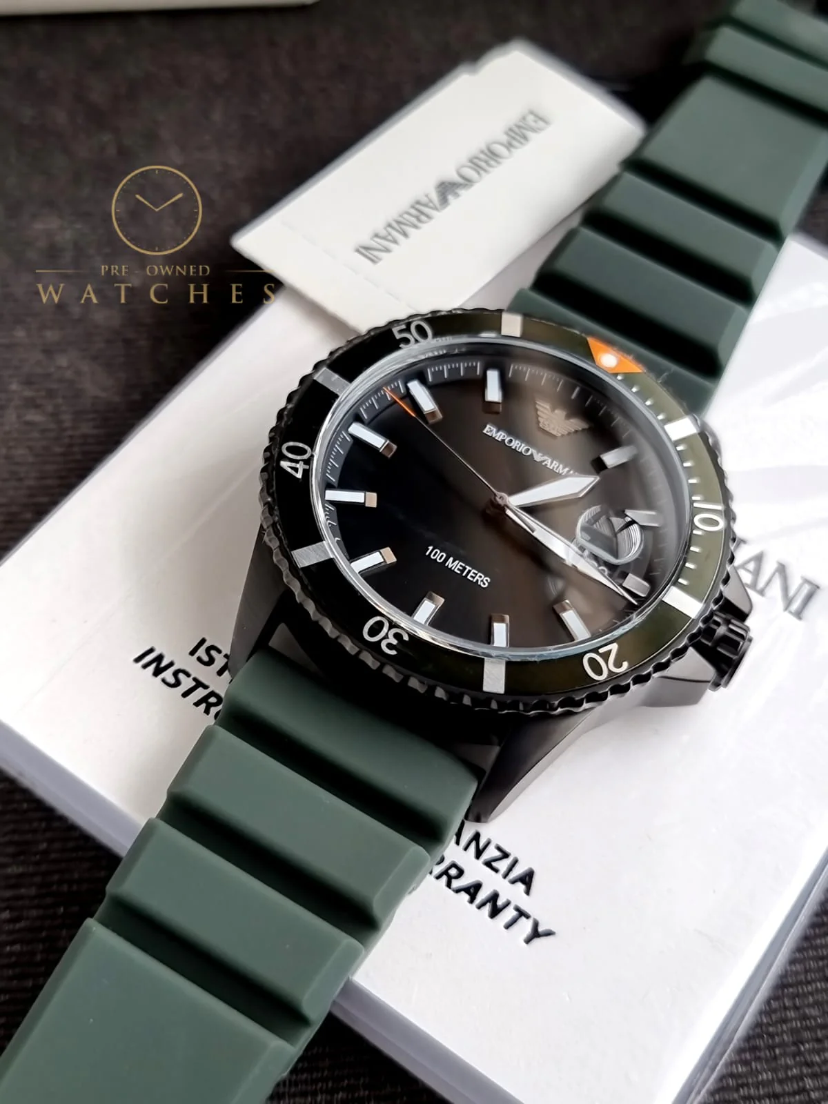 Emporio Armani Men’s Quartz Green Silicone Strap Black Dial 42mm Watch AR11464 - Image 5