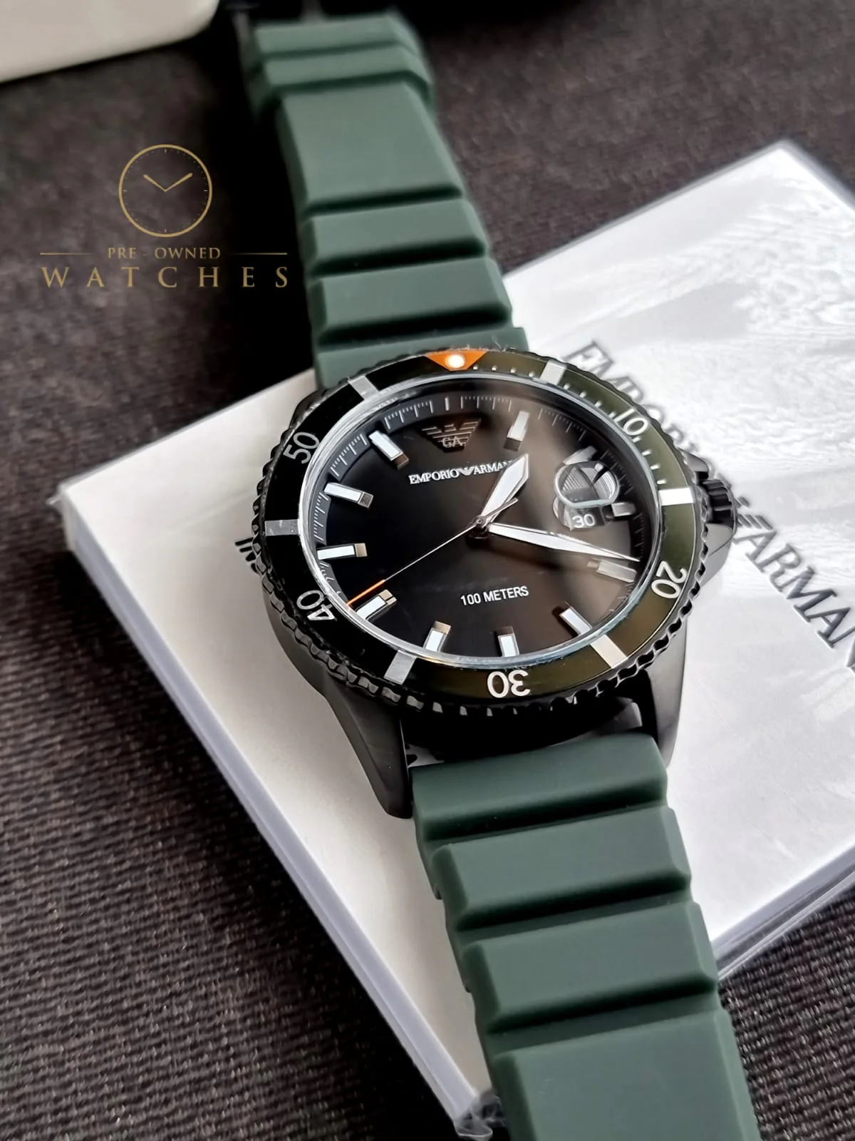 Emporio Armani Men’s Quartz Green Silicone Strap Black Dial 42mm Watch AR11464 - Image 7