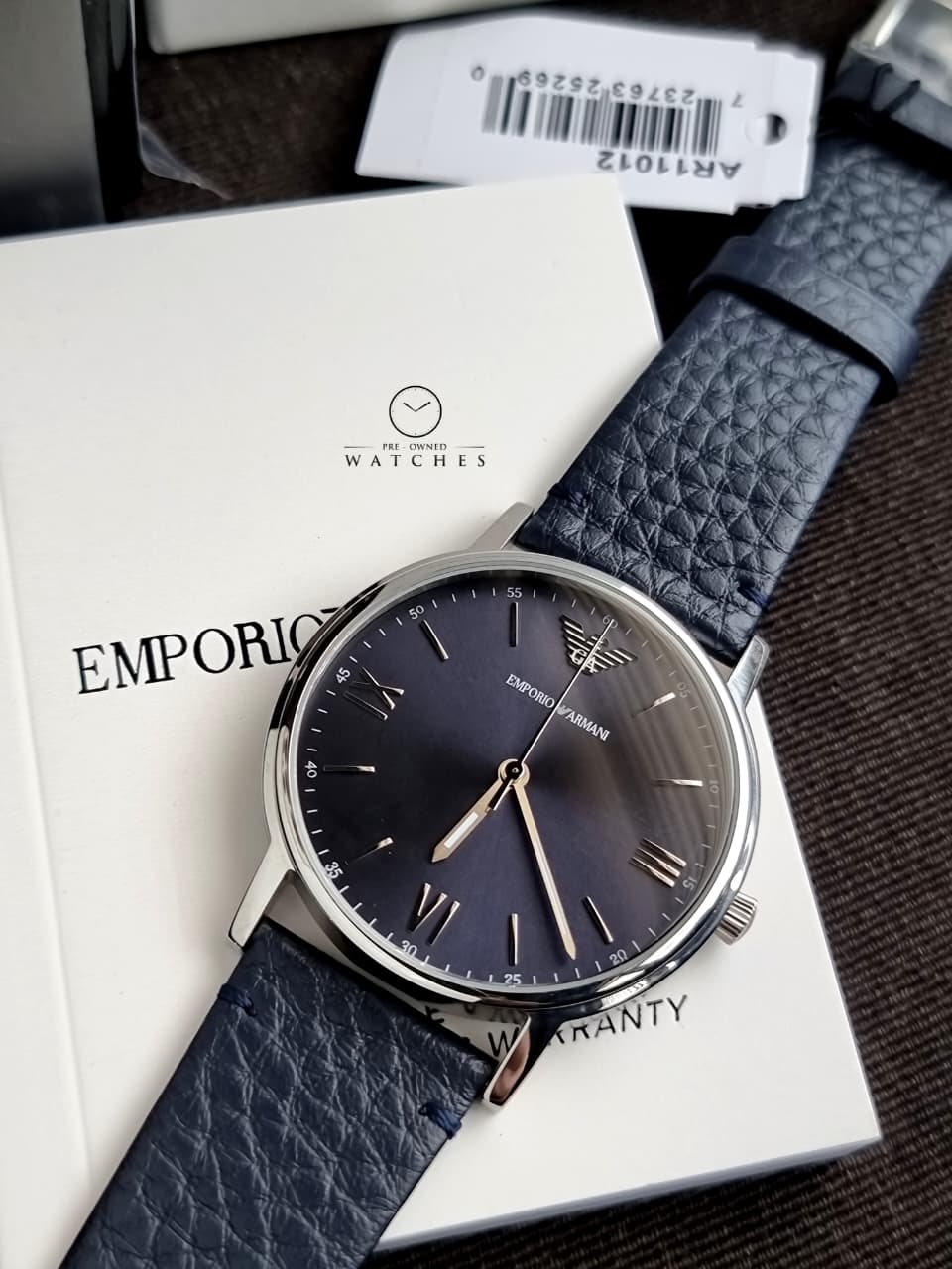 Emporio Armani Men’s Quartz Leather Strap Blue Dial 32mm Watch AR11012