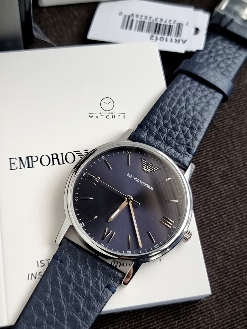 Emporio Armani Men’s Quartz Leather Strap Blue Dial 32mm Watch AR11012 - Image 3