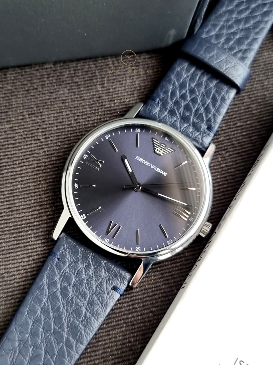 Emporio Armani Men’s Quartz Leather Strap Blue Dial 32mm Watch AR11012 - Image 4
