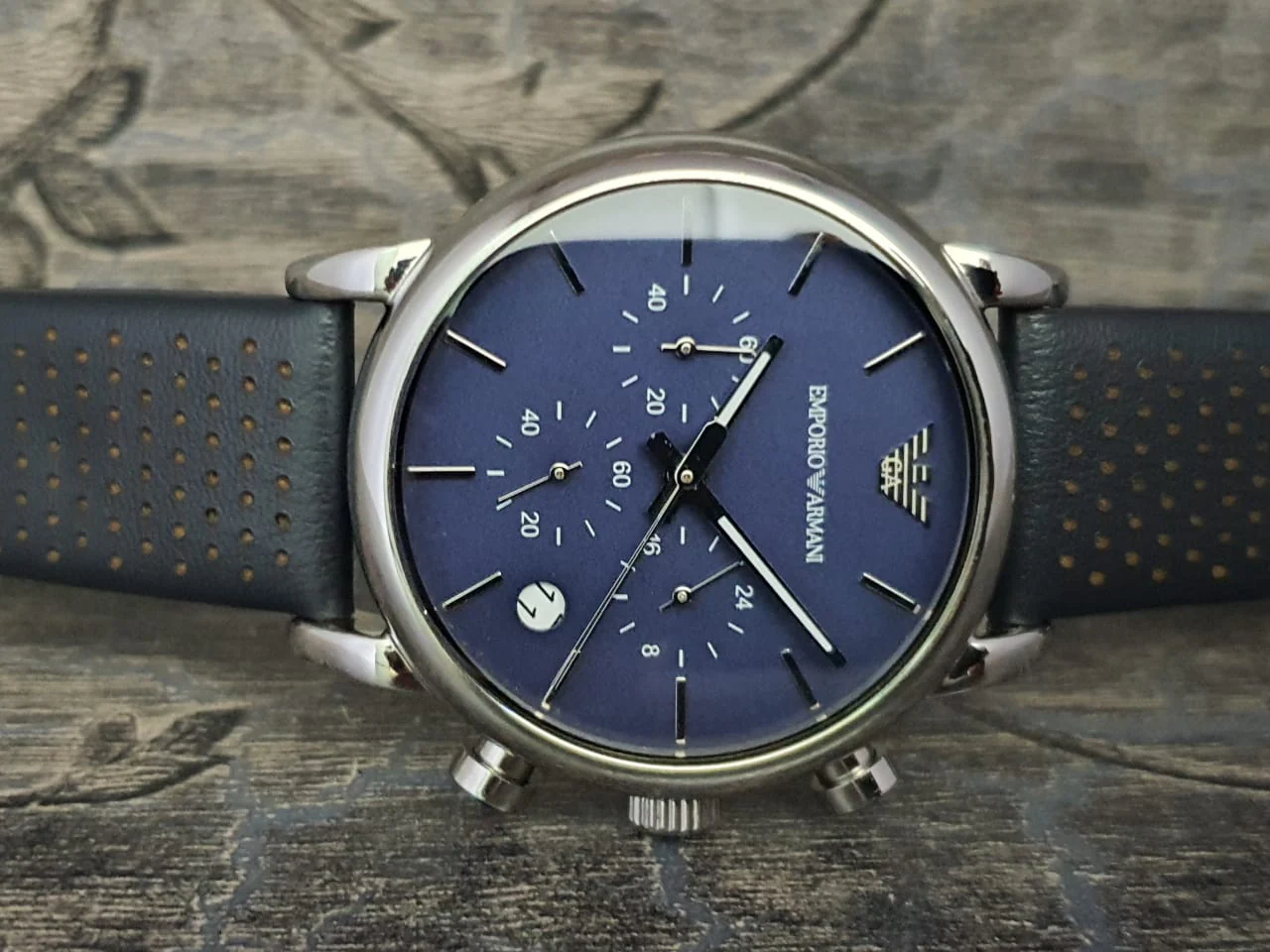 Emporio Armani Men’s Quartz Leather Strap Blue Dial 41mm Watch AR1736 - Image 3