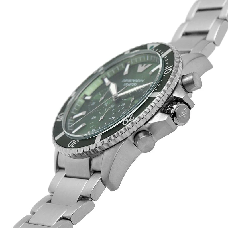 Emporio Armani Men’s Quartz Silver Stainless Steel Green Dial 43mm Watch AR11500 - Image 2