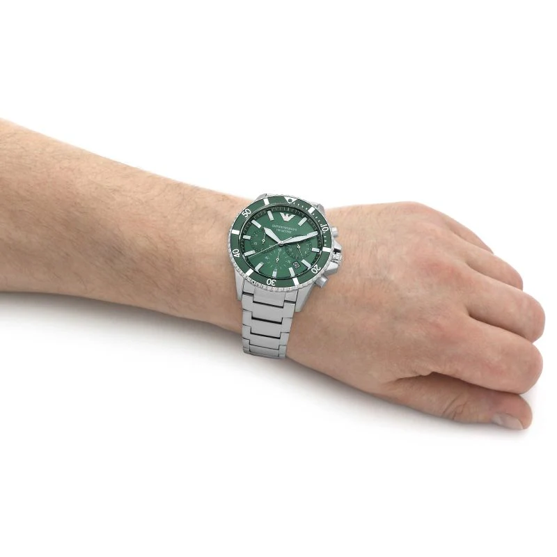 Emporio Armani Men’s Quartz Silver Stainless Steel Green Dial 43mm Watch AR11500 - Image 5