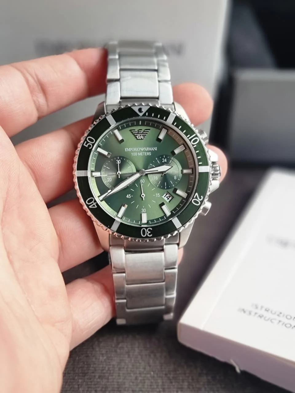 Emporio Armani Men’s Quartz Silver Stainless Steel Green Dial 43mm Watch AR11500 - Image 7