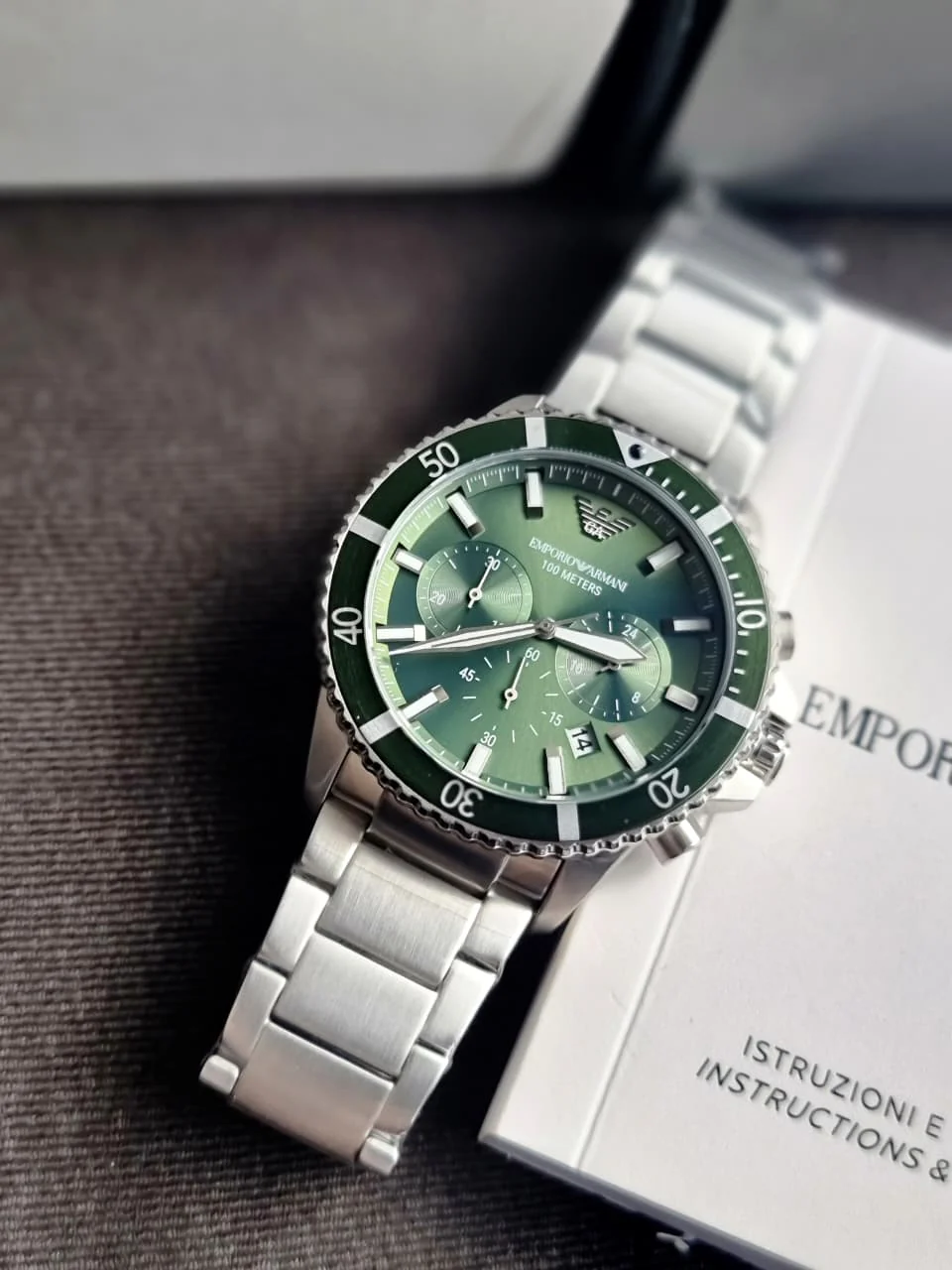 Emporio Armani Men’s Quartz Silver Stainless Steel Green Dial 43mm Watch AR11500 - Image 8
