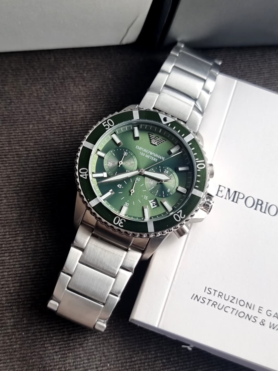 Emporio Armani Men’s Quartz Silver Stainless Steel Green Dial 43mm Watch AR11500 - Image 9