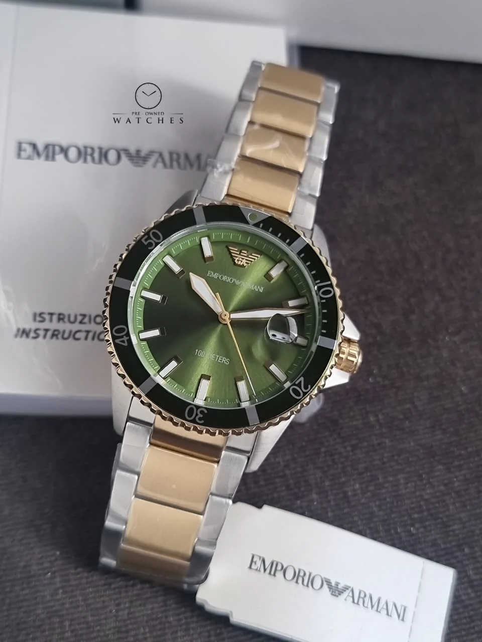 Emporio Armani Men’s Quartz Two-tone Stainless Steel Green Dial 42mm Watch AR80063 - Image 2