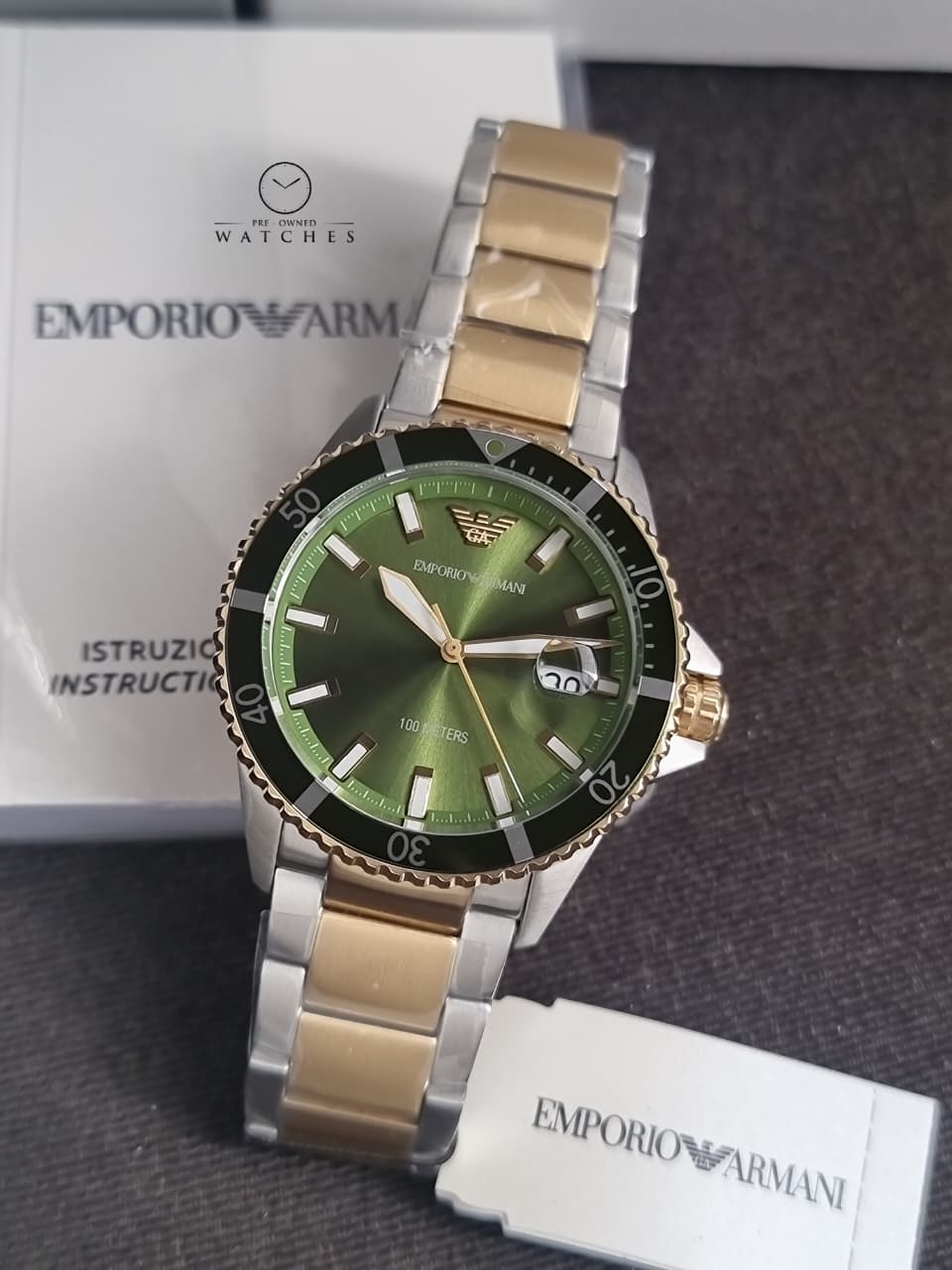 Emporio Armani Men’s Quartz Two-tone Stainless Steel Green Dial 42mm Watch AR80063 - Image 4