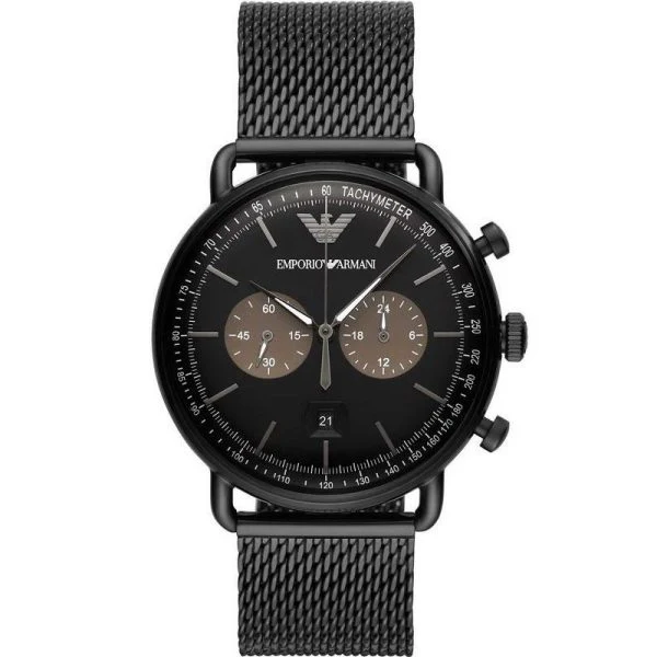 Emporio Armani Mens Chronograph Quartz Stainless Steel Black Dial 43mm Watch AR11142