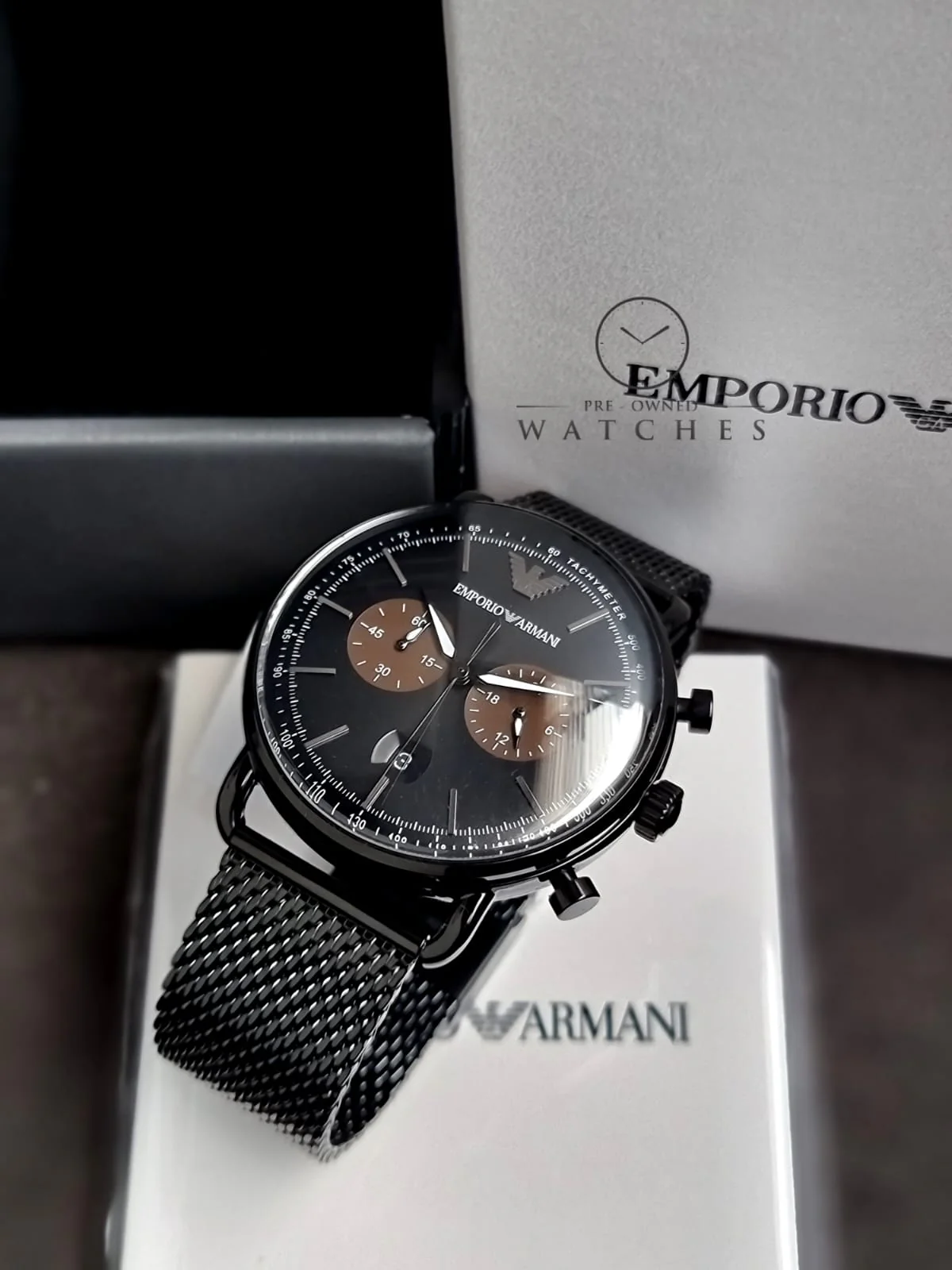 Emporio Armani Mens Chronograph Quartz Stainless Steel Black Dial 43mm Watch AR11142 - Image 4
